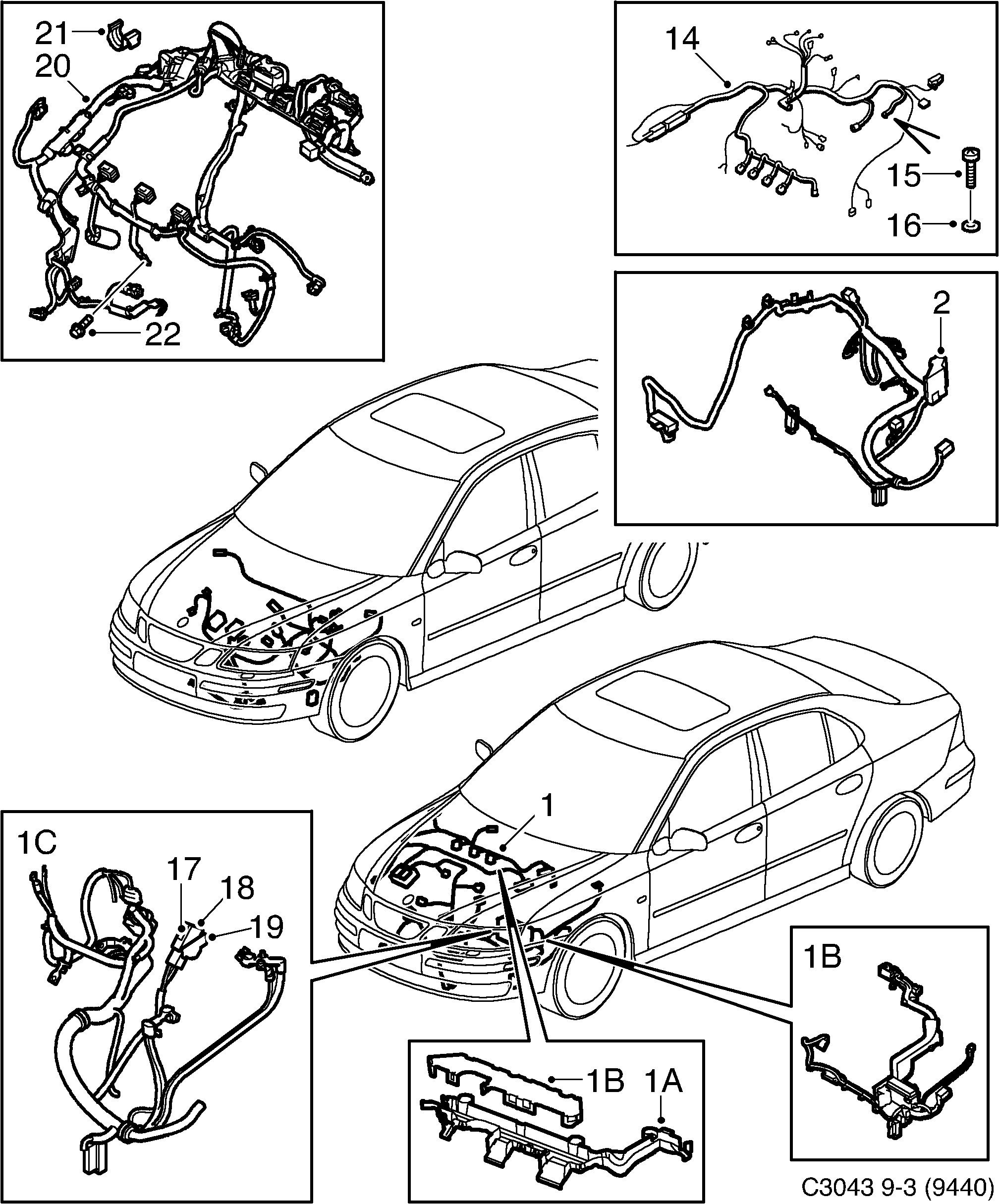Schéma technique Saab 9-3 (9440) 2012 - Section 3210 : Wiring and fuses