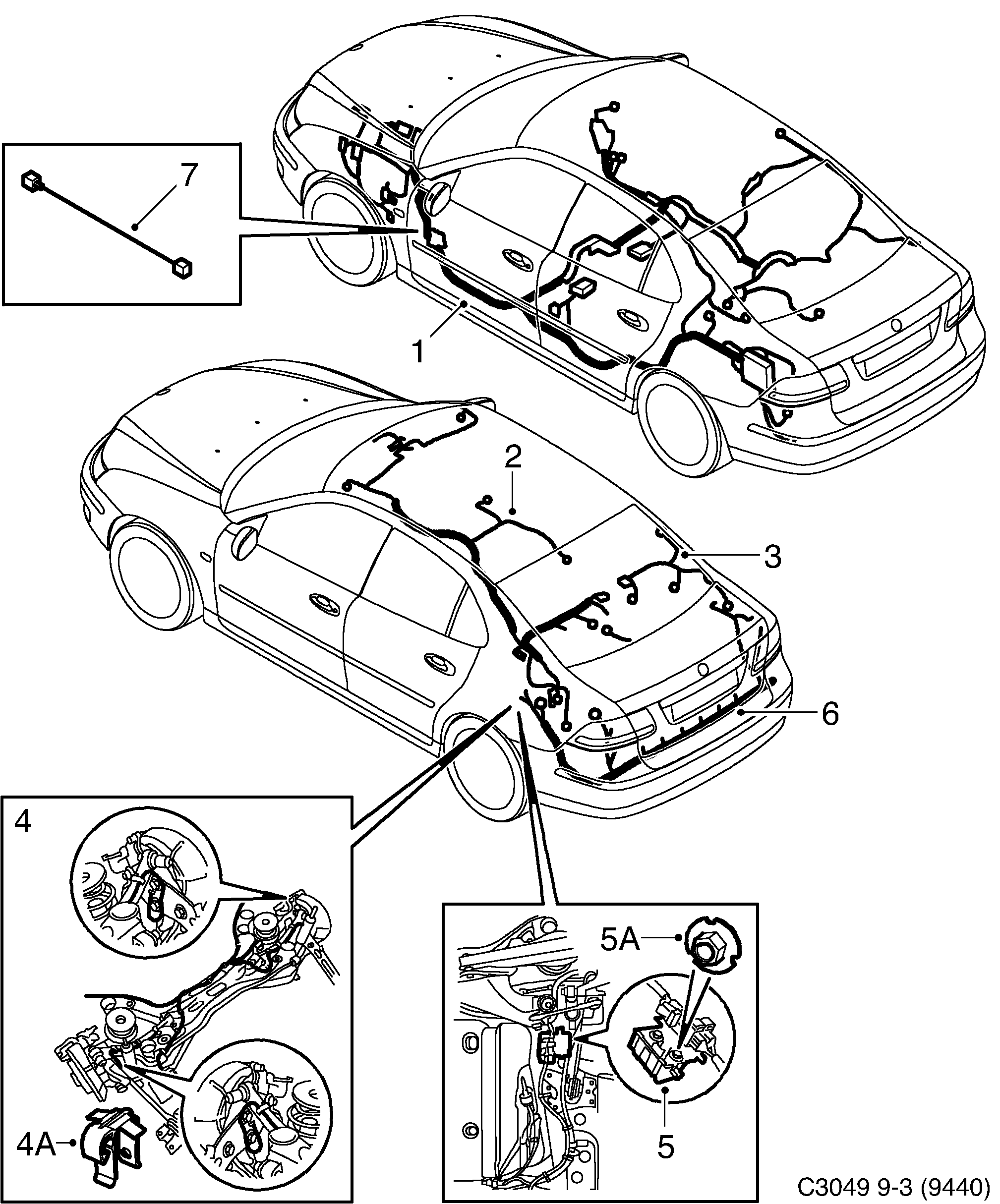 Schéma technique Saab 9-3 (9440) 2005 - Section 3180 : Conduites et fusibles