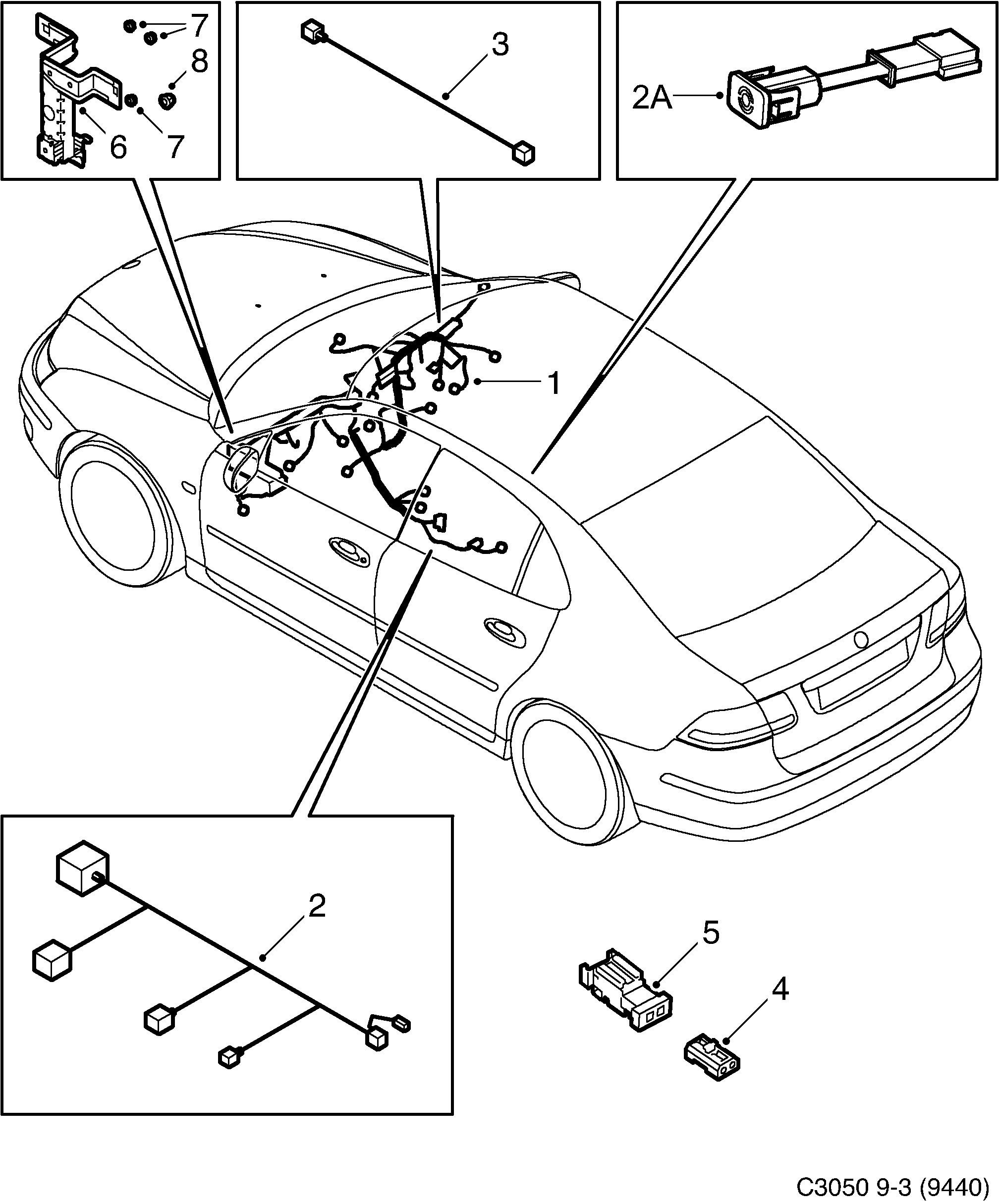 Schéma technique Saab 9-3 (9440) 2007 - Section 3250 : Conduites et fusibles