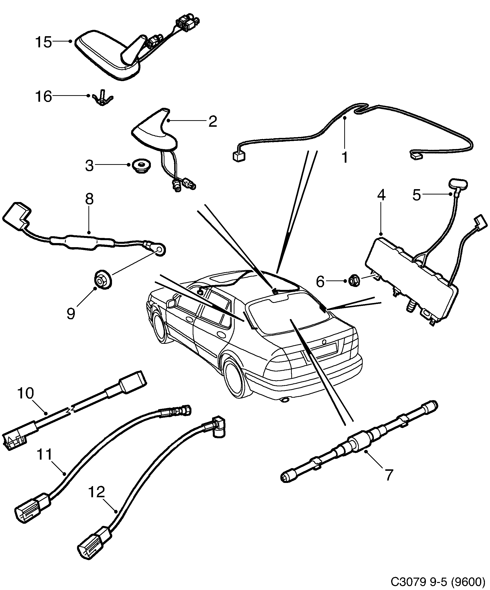 Schéma technique Saab 9-5 (9600) 2006 - Section 590 : Autre équipement électrique