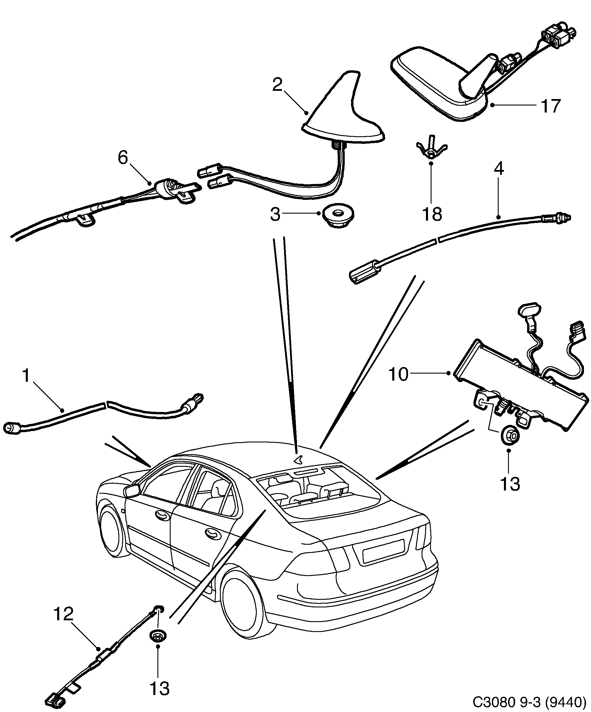 Schéma technique Saab 9-3 (9440) 2004 - Section 2550 : Autre équipement électrique