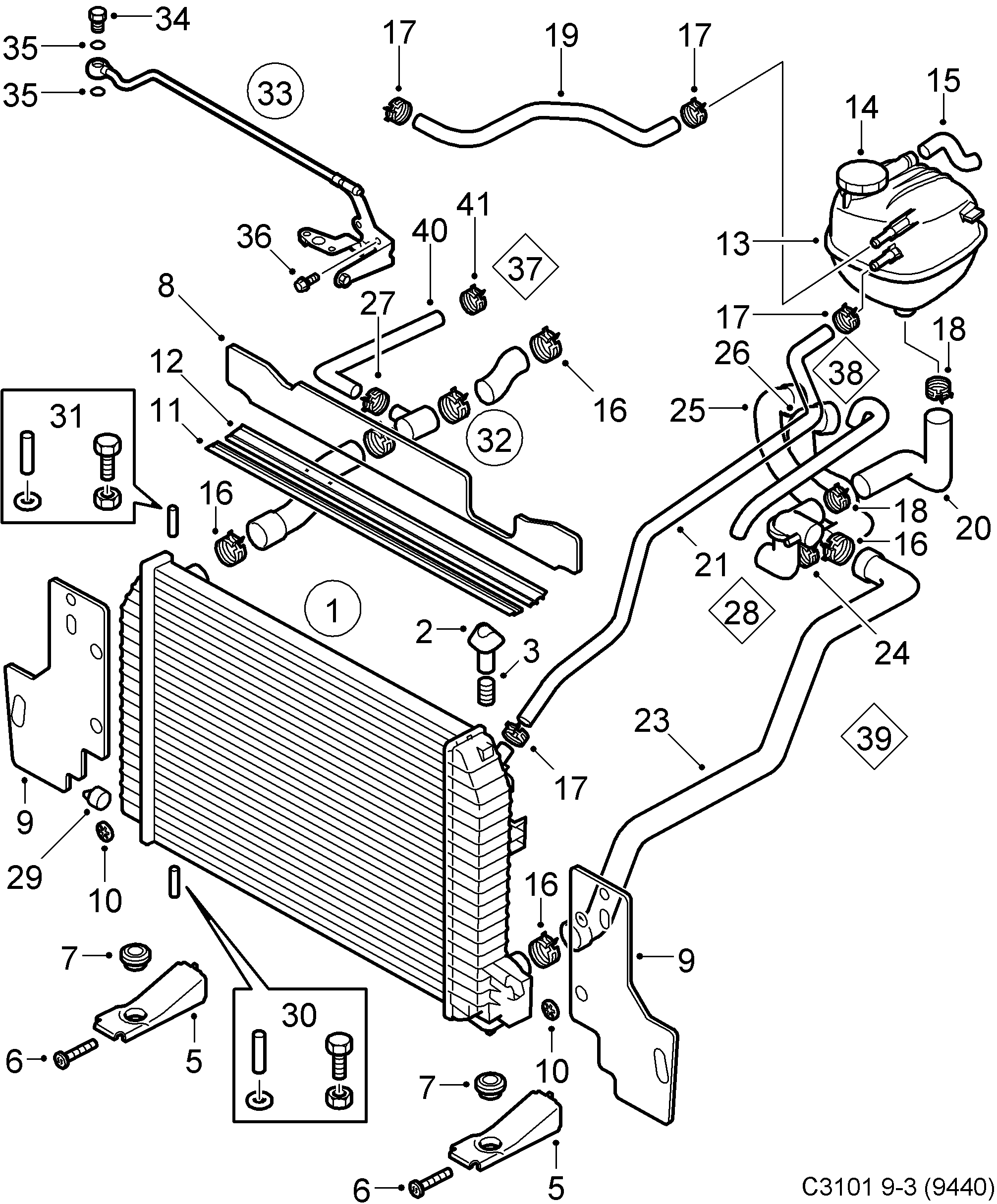 Schéma technique Saab 9-3 (9440) 2008 - Section 5000 : Système de refroidissement