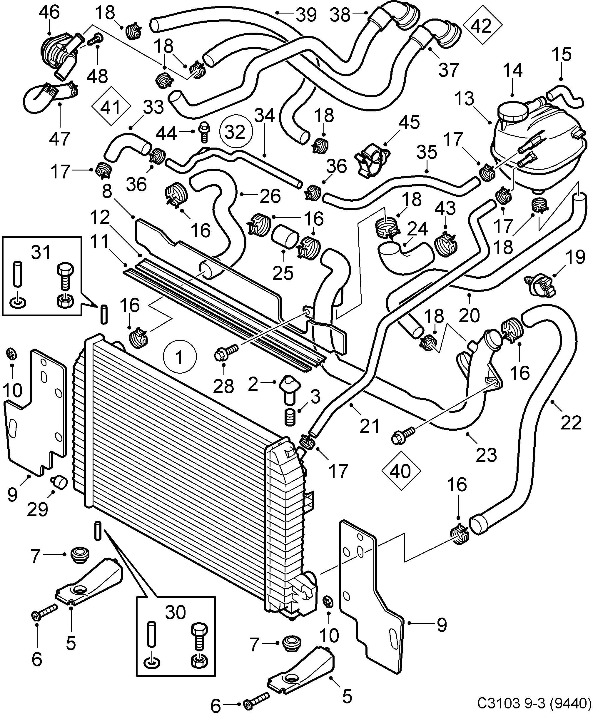 Schéma technique Saab 9-3 (9440) 2004 - Section 5100 : Cooling system