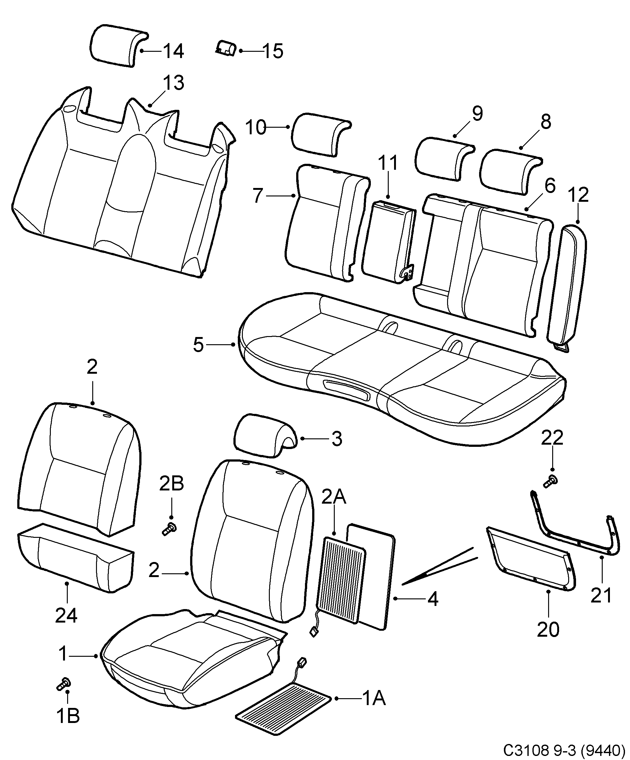 Schéma technique Saab 9-3 (9440) 2008 - Section 2355 : Upholstery
