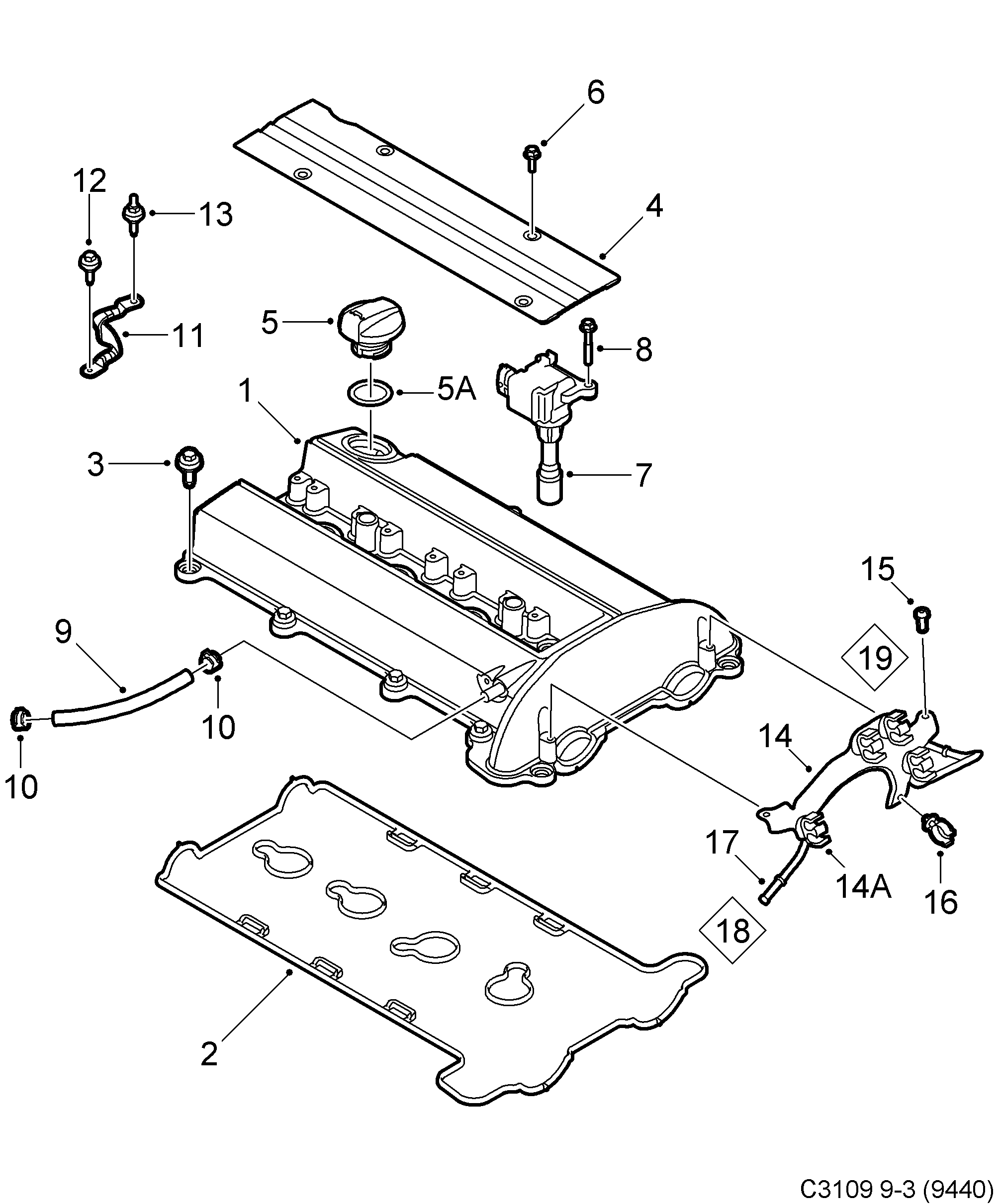 Schéma technique Saab 9-3 (9440) 2011 - Section 300 : Corps de moteur