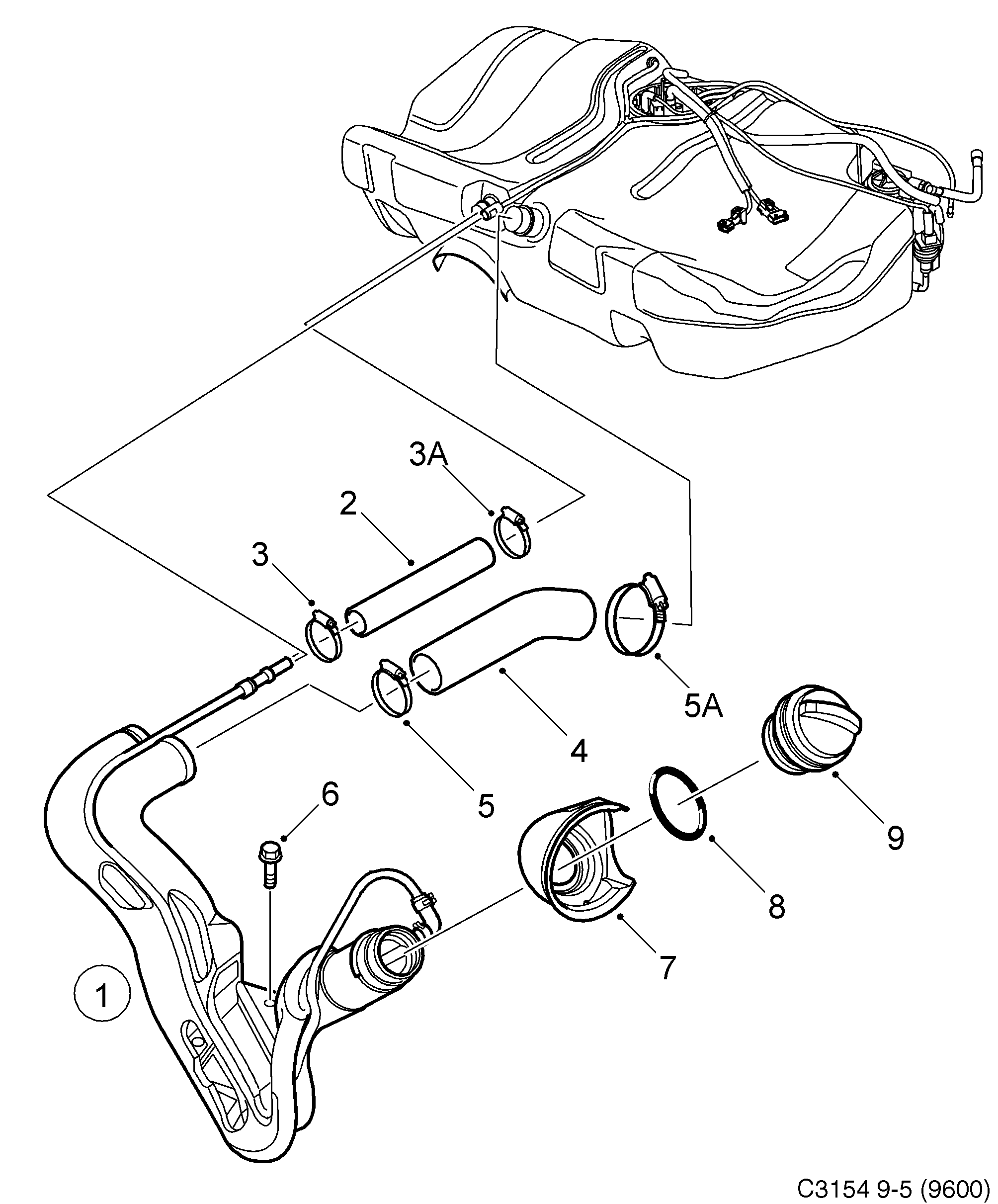 Schéma technique Saab 9-5 (9600) 2007 - Section 570 : Fuel system