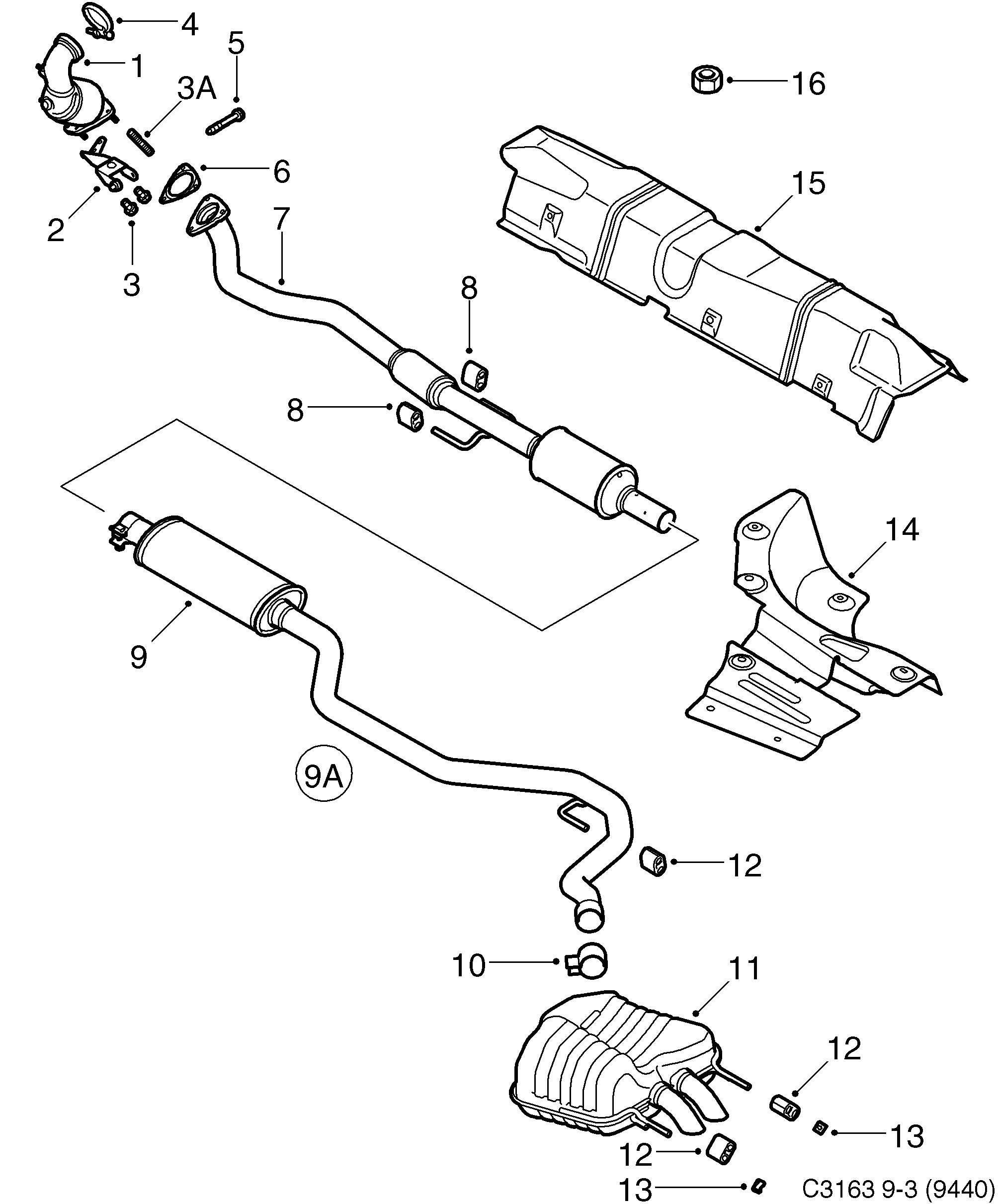Schéma technique Saab 9-3 (9440) 2008 - Section 4770 : Système d'admission et d'échappement