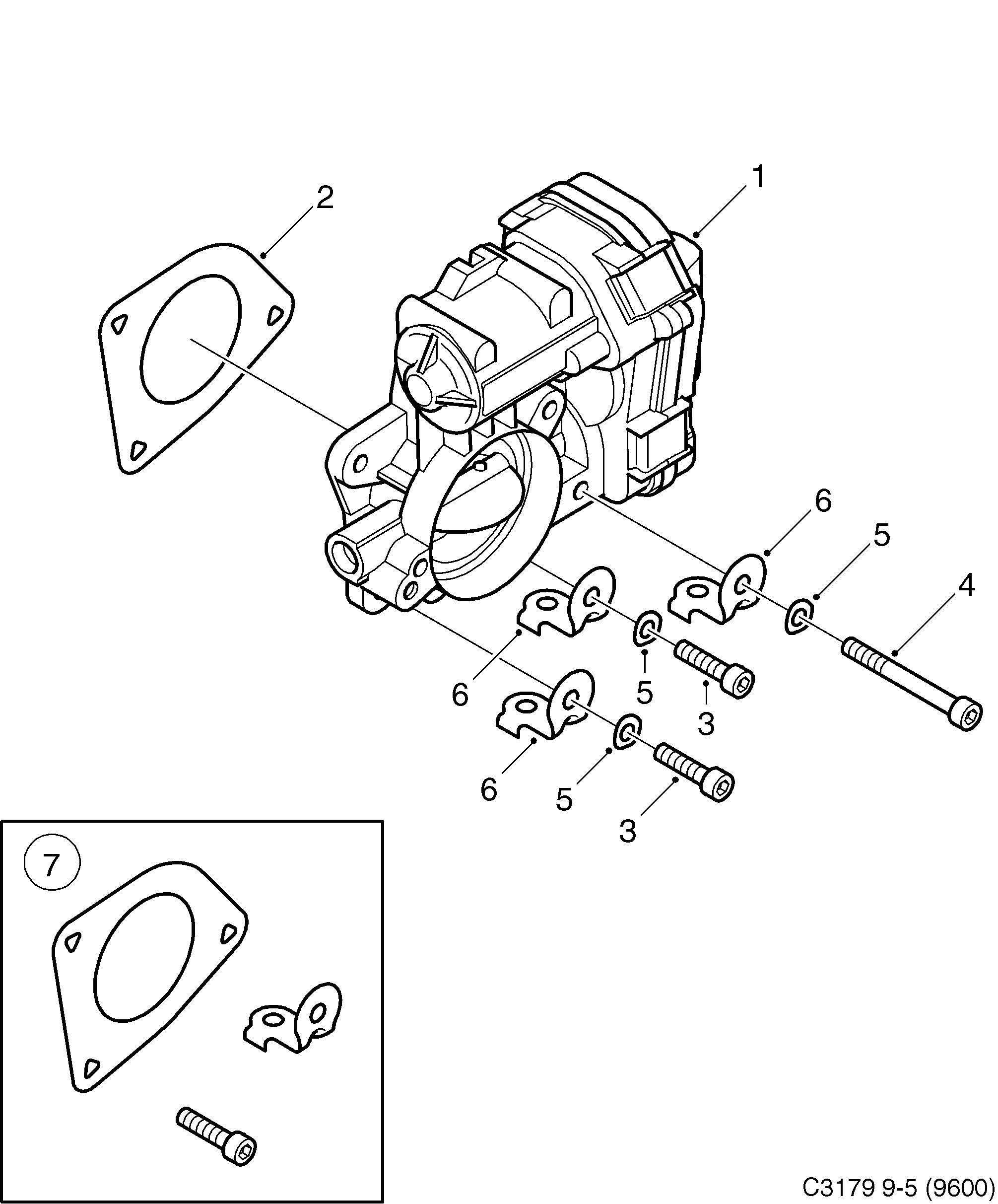 Schéma technique Saab 9-5 (9600) 2006 - Section 810 : Système d'admission et d'échappement