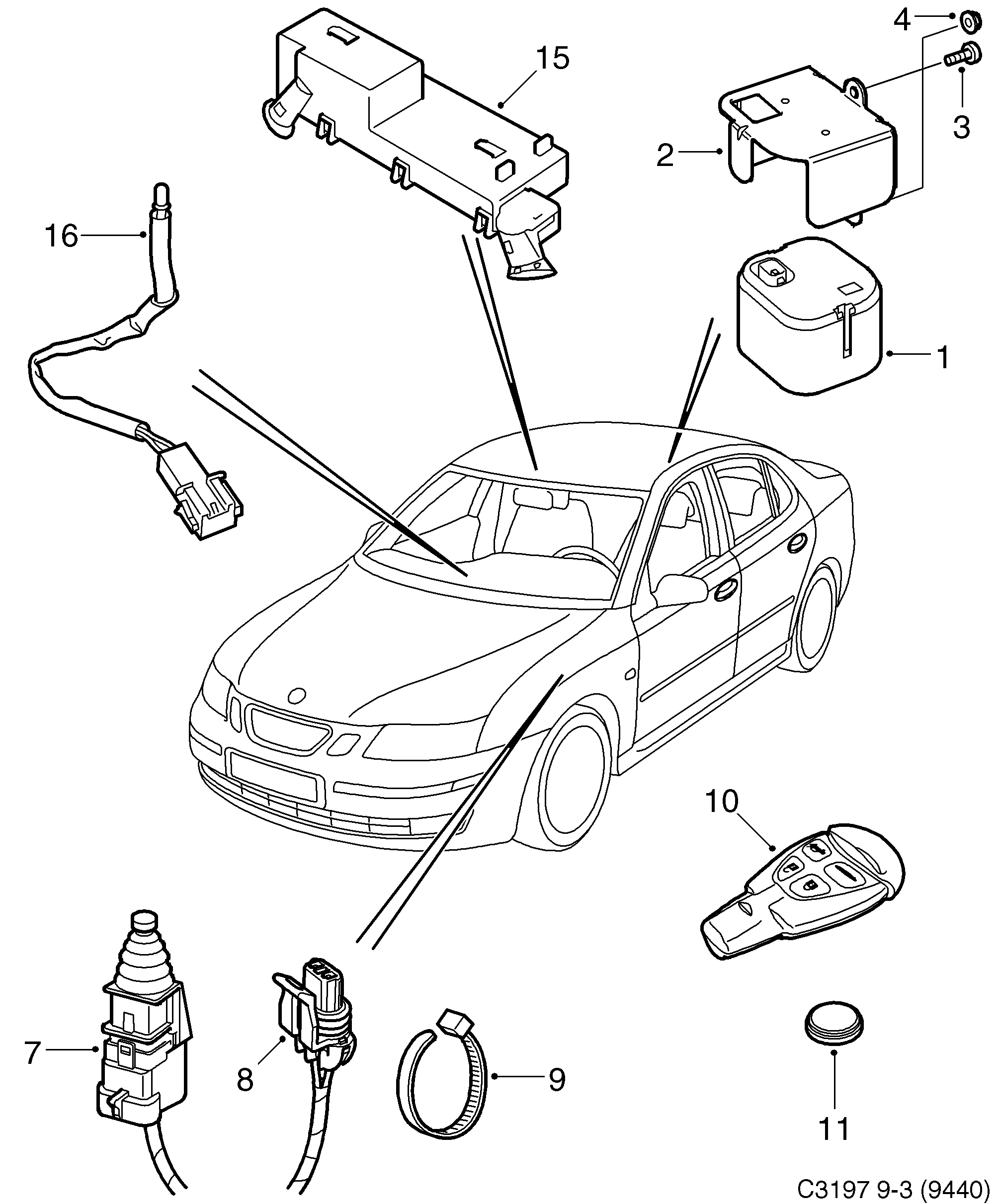 Schéma technique Saab 9-3 (9440) 2009 - Section 2650 : Autre équipement électrique
