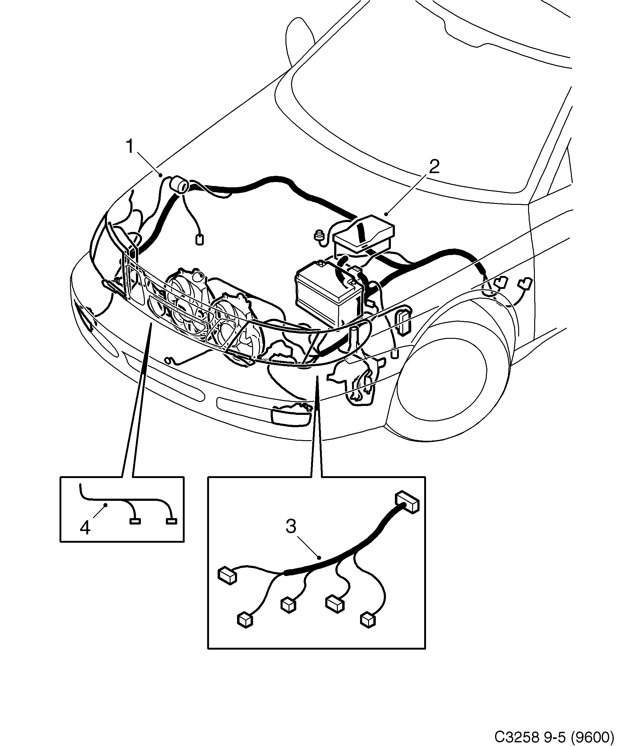 Schéma technique Saab 9-5 (9600) 2010 - Section 910 : Conduites et fusibles
