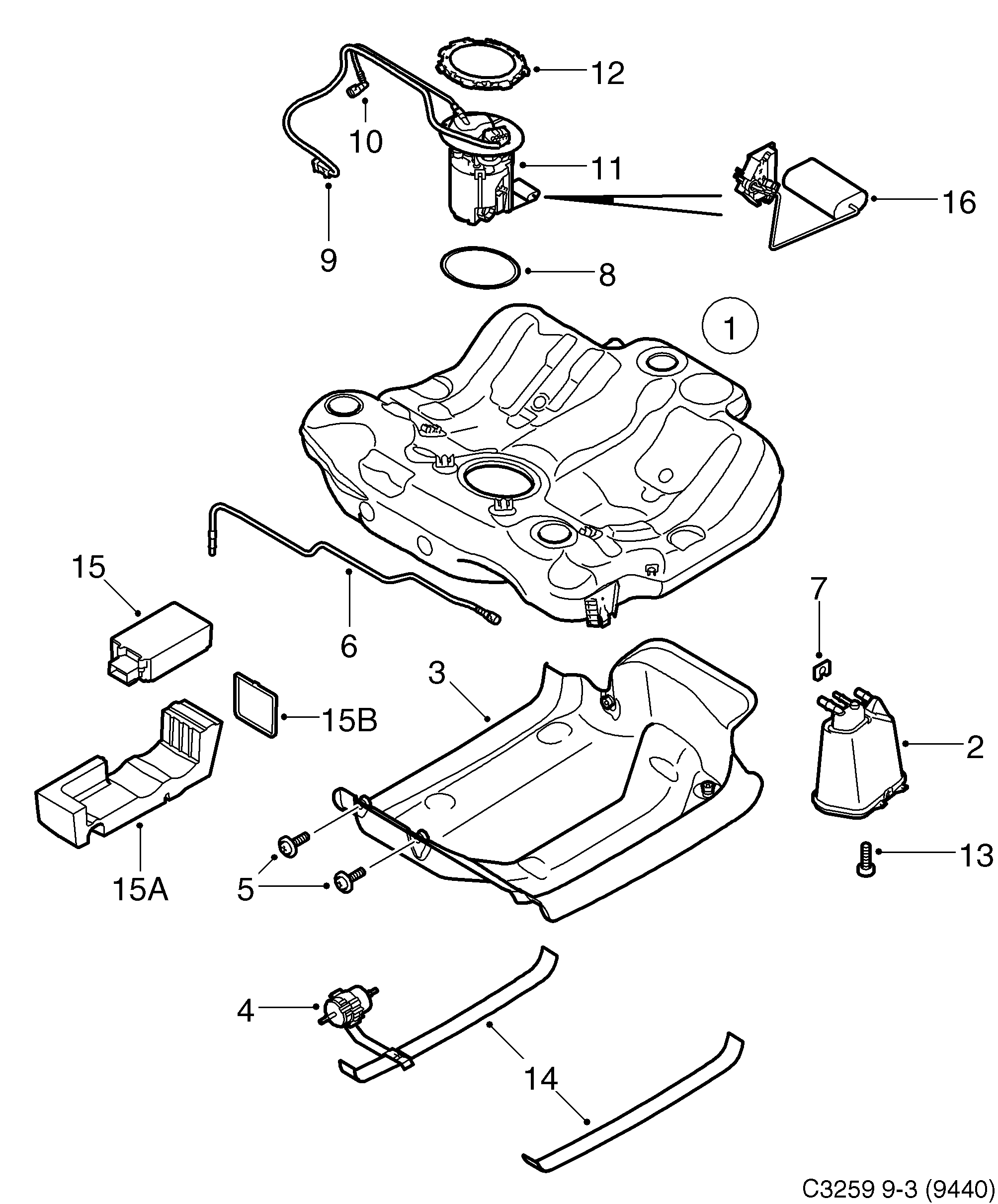 Schéma technique Saab 9-3 (9440) 2012 - Section 3110 : Fuel system