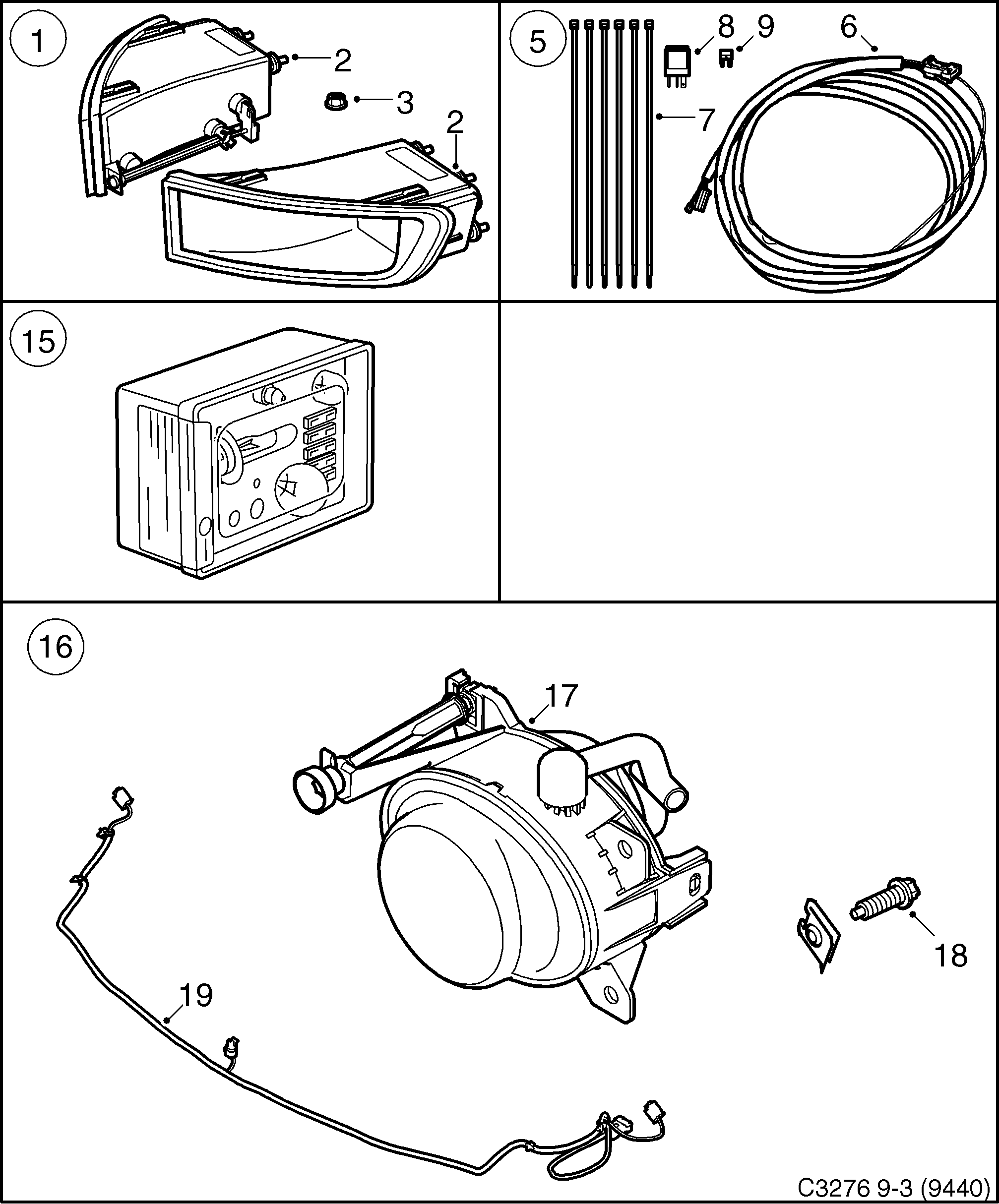 Schéma technique Saab 9-3 (9440) 2012 - Section 160 : Accessories electrical