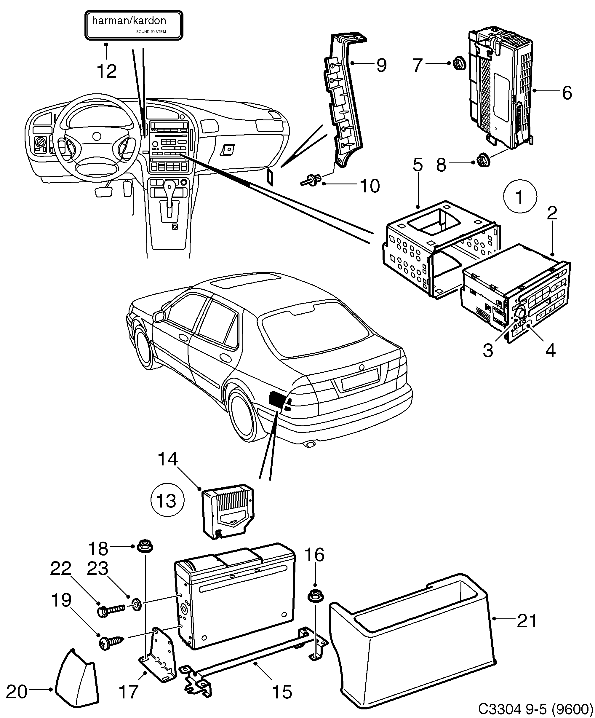 Schéma technique Saab 9-5 (9600) 2004 - Section 580 : Autre équipement électrique