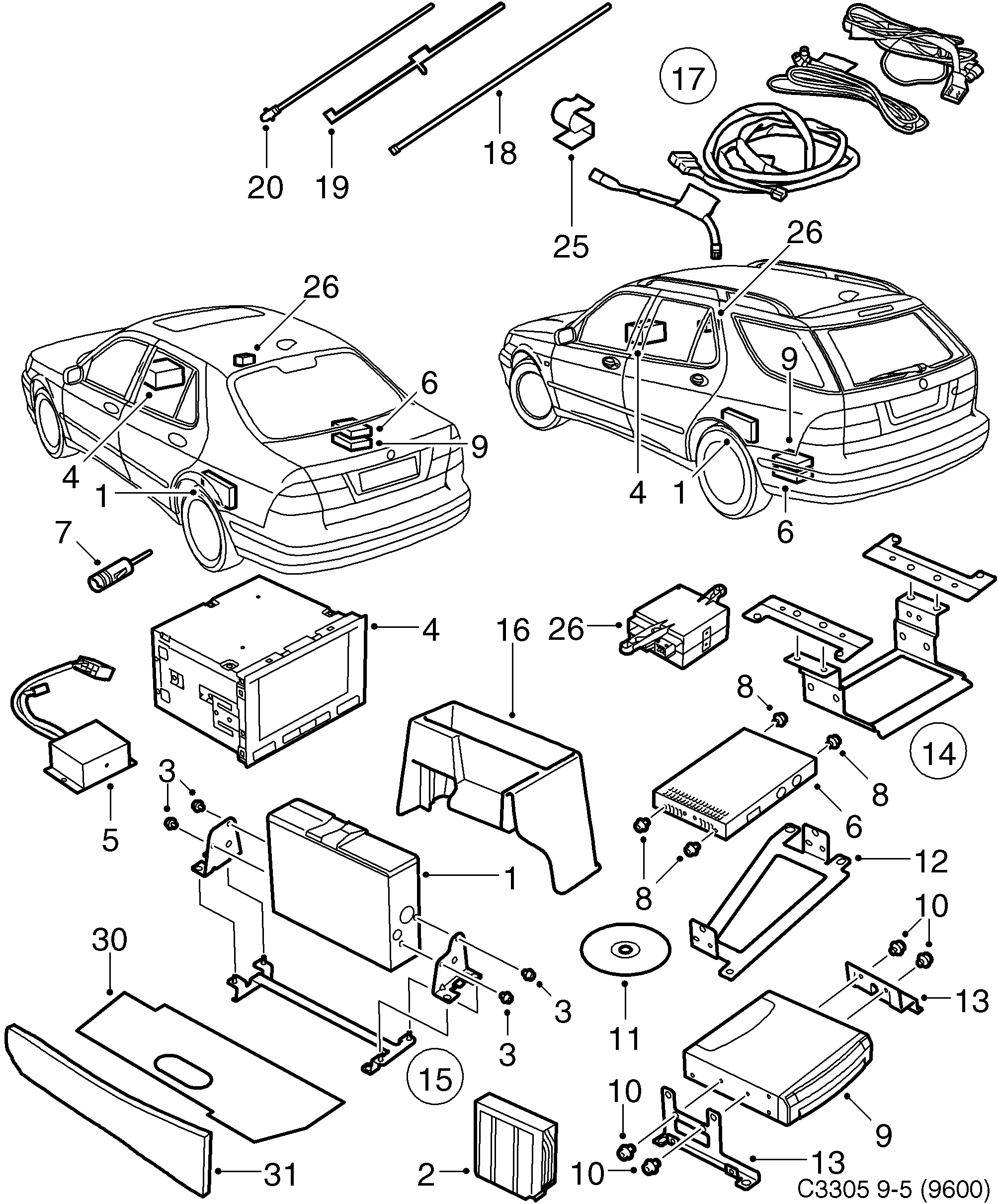 Schéma technique Saab 9-5 (9600) 2003 - Section 648 : Autre équipement électrique