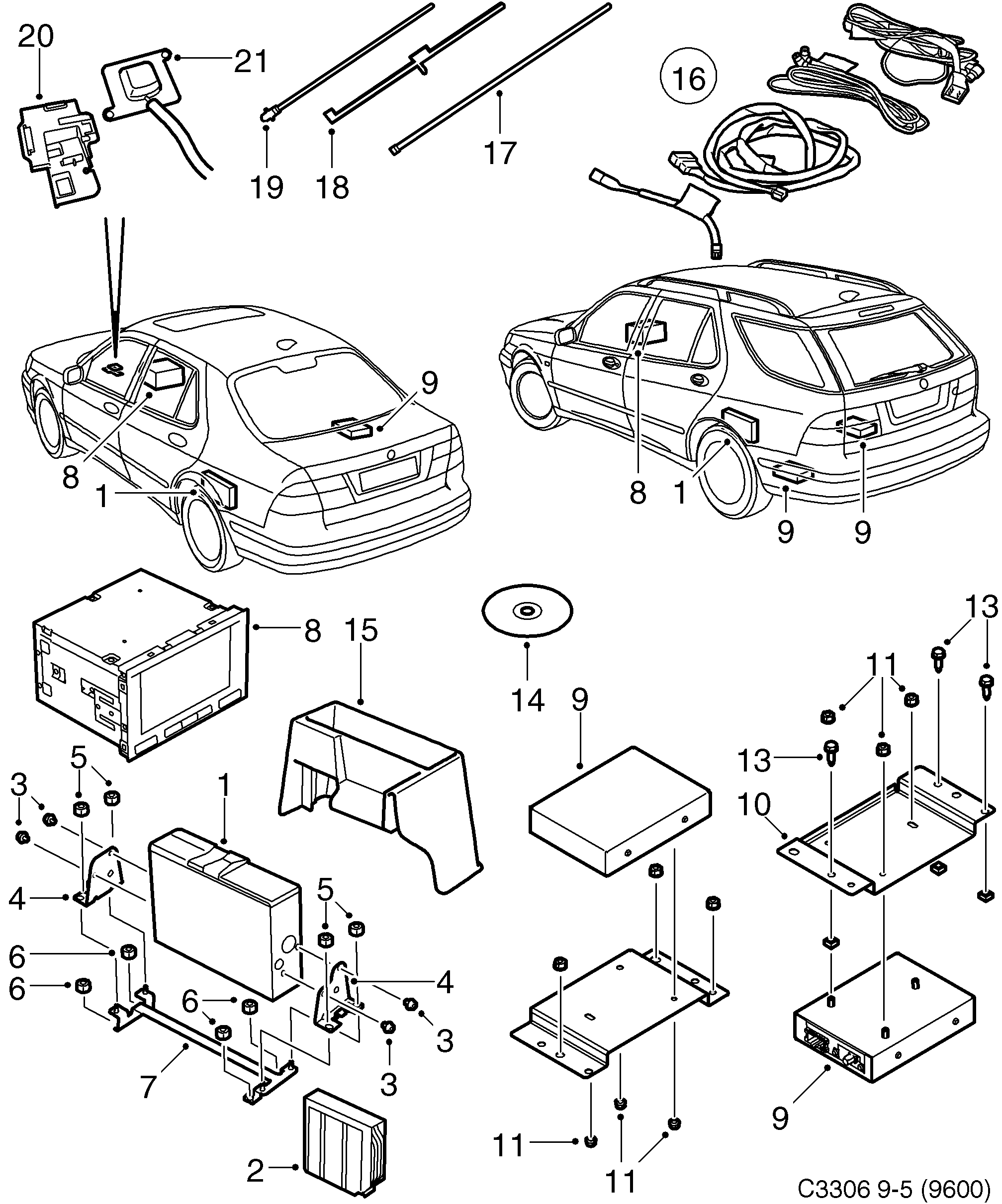 Schéma technique Saab 9-5 (9600) 2005 - Section 649 : Autre équipement électrique