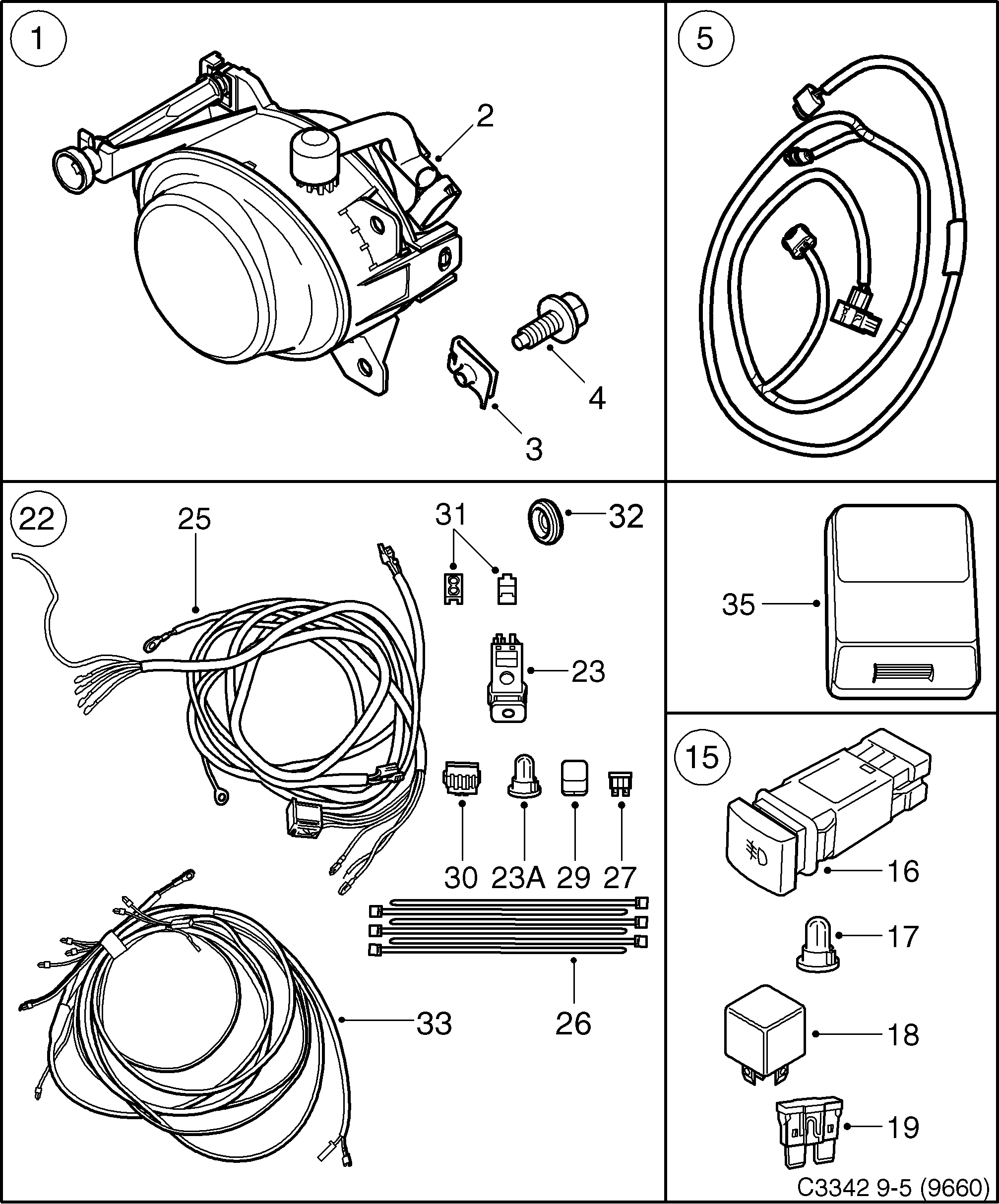 Schéma technique Saab 9-5 (9600) 2007 - Section 164 : Accessories electrical