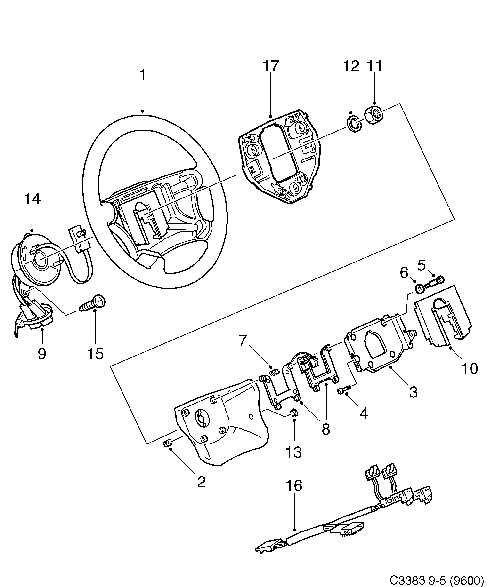 Schéma technique Saab 9-5 (9600) 2000 - Section 130 : Рулевое управление