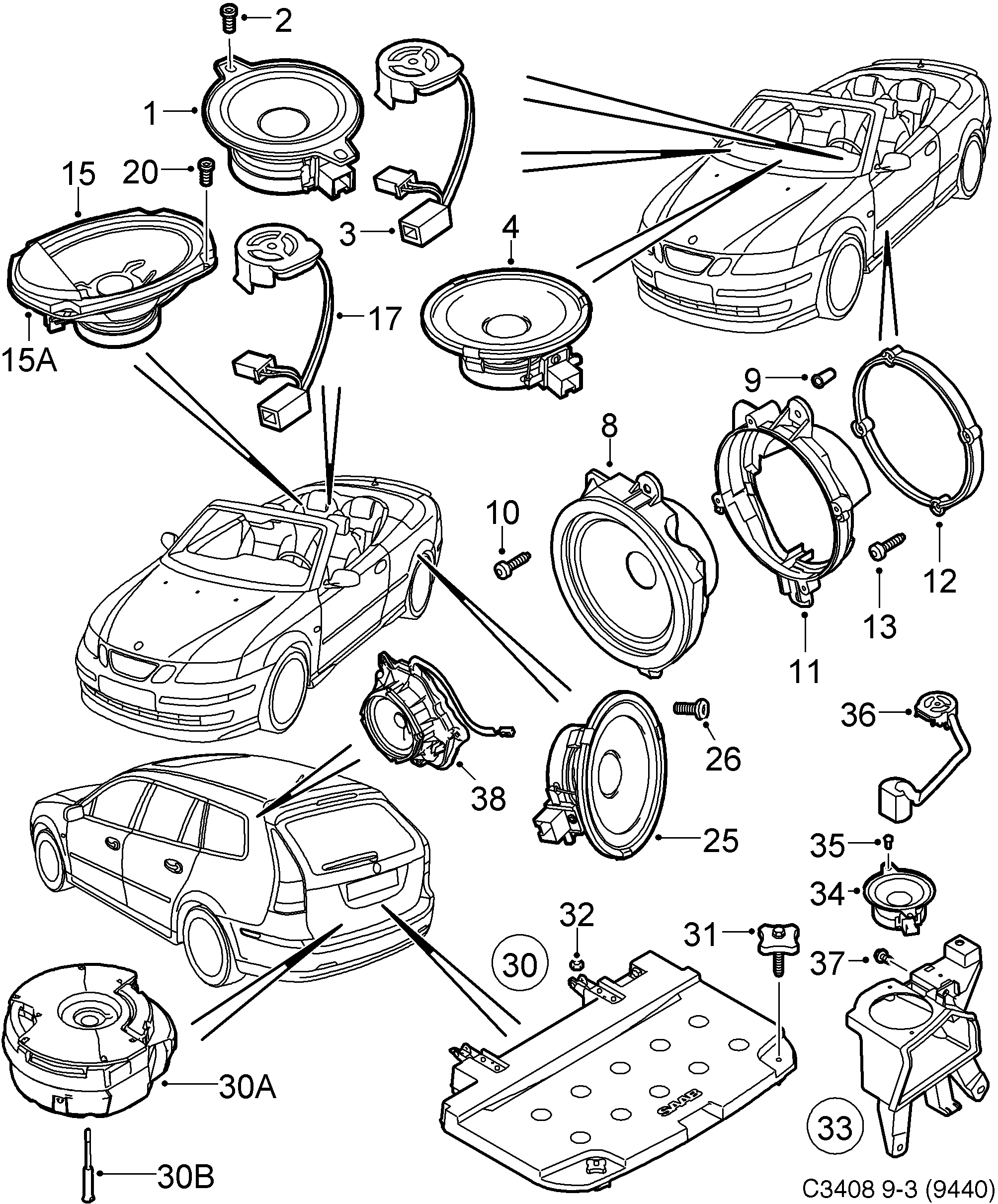Schéma technique Saab 9-3 (9440) 2012 - Section 2510 : Electric equipment, other