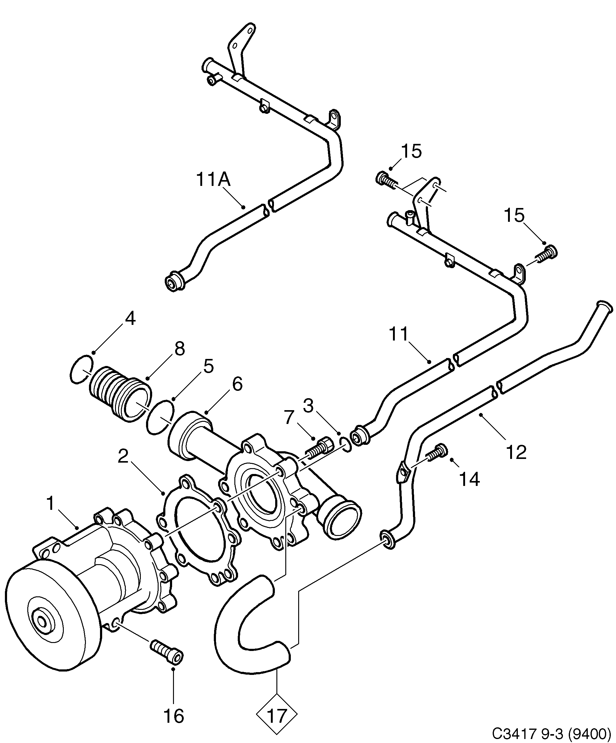 Schéma technique Saab 9-3 (9400) 1998 - Section 1330 : Cooling system