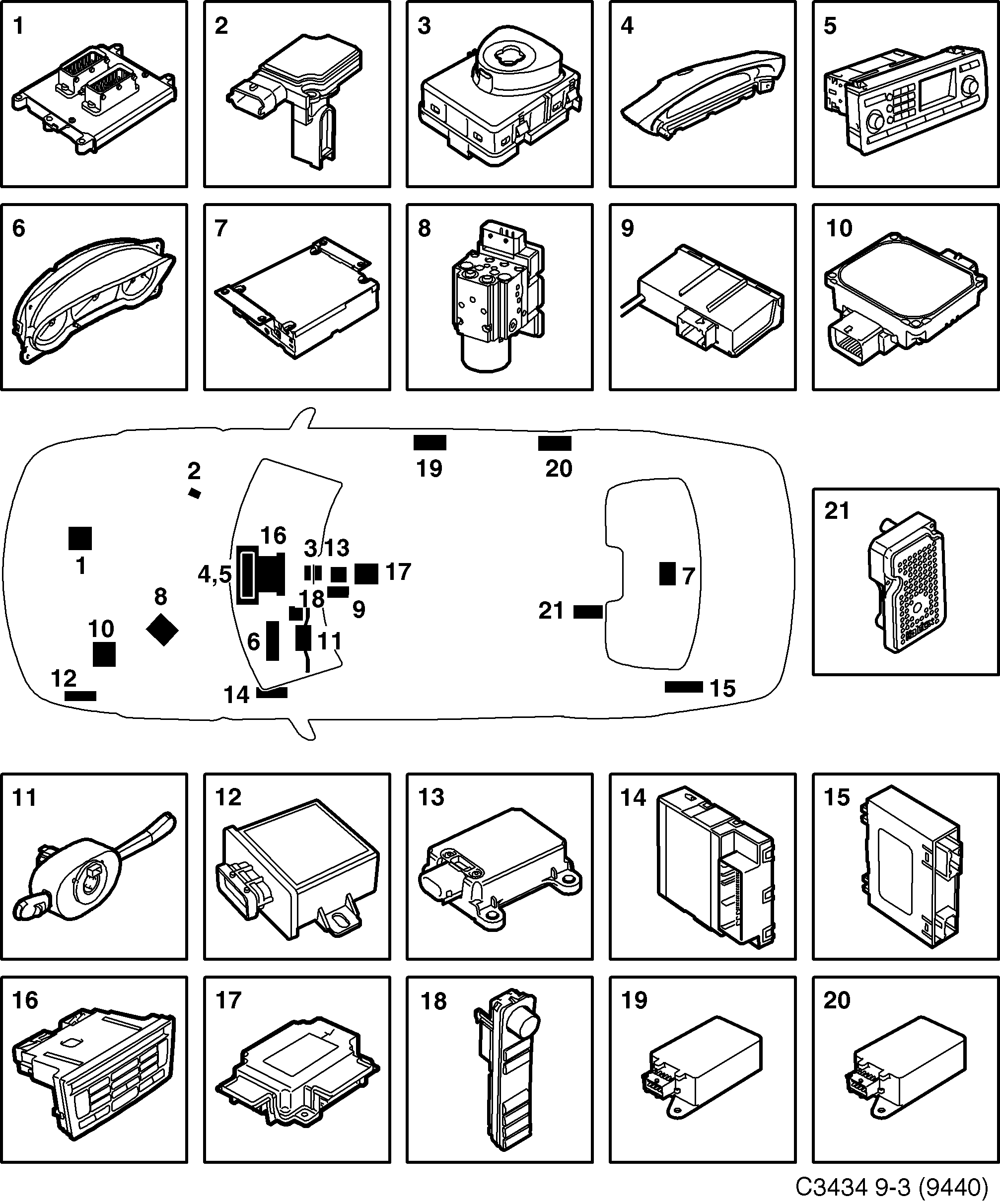 Schéma technique Saab 9-3 (9440) 2012 - Section 1600 : Electric equipment, other
