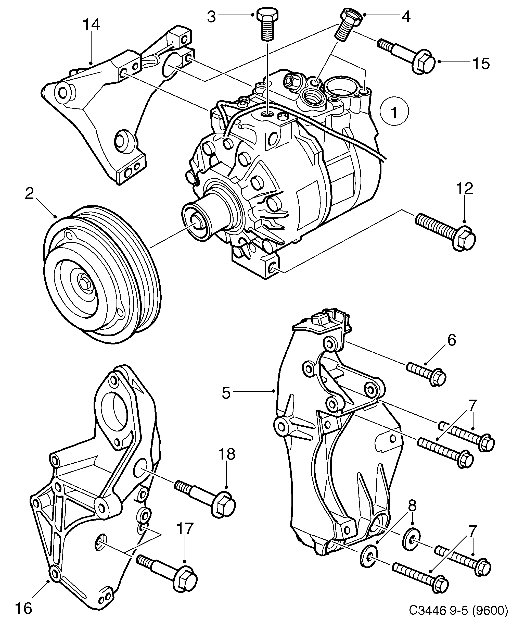 Schéma technique Saab 9-5 (9600) 2000 - Section 250 : Chauffage et ventilation