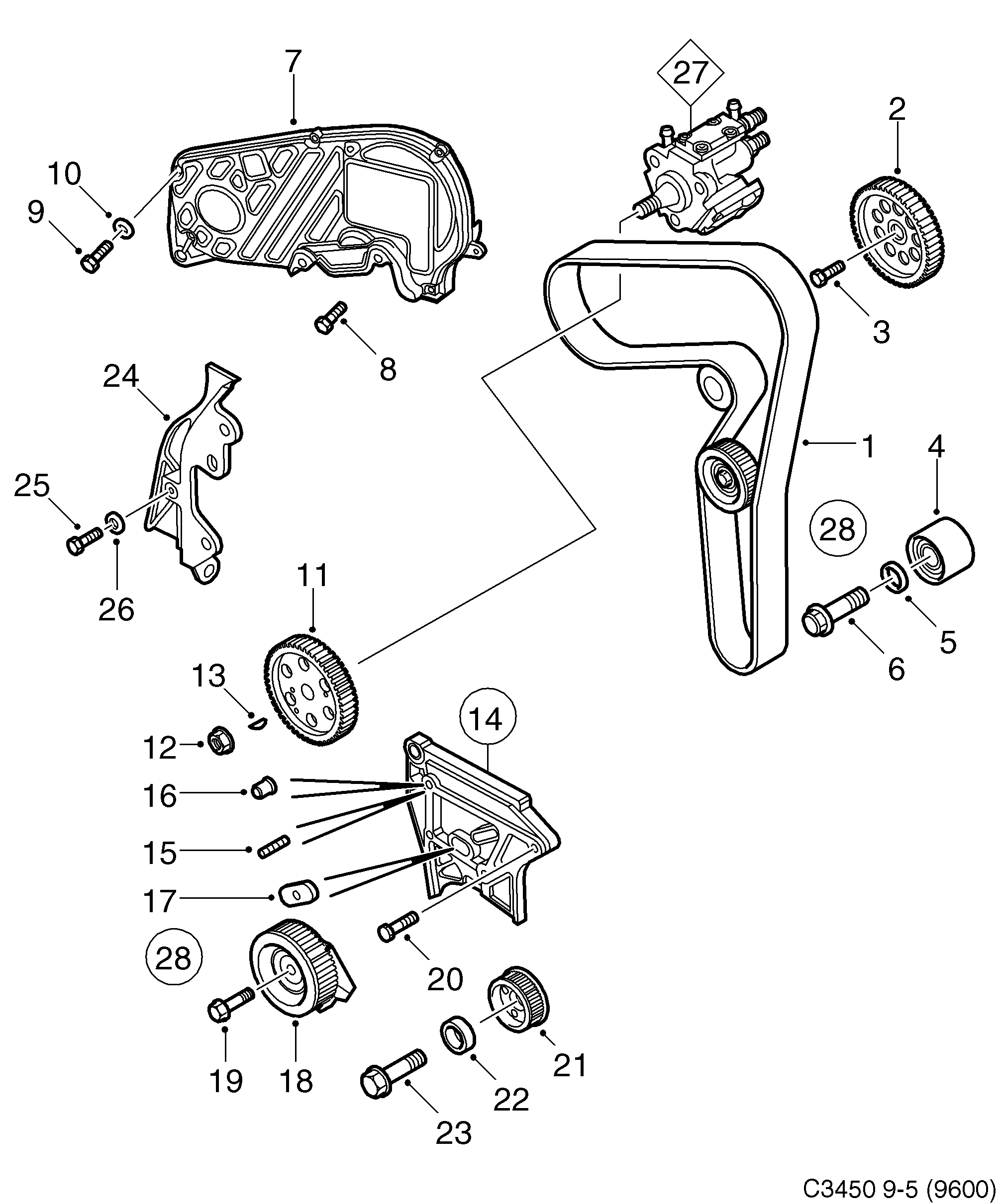 Schéma technique Saab 9-5 (9600) 2007 - Section 290 : Short block