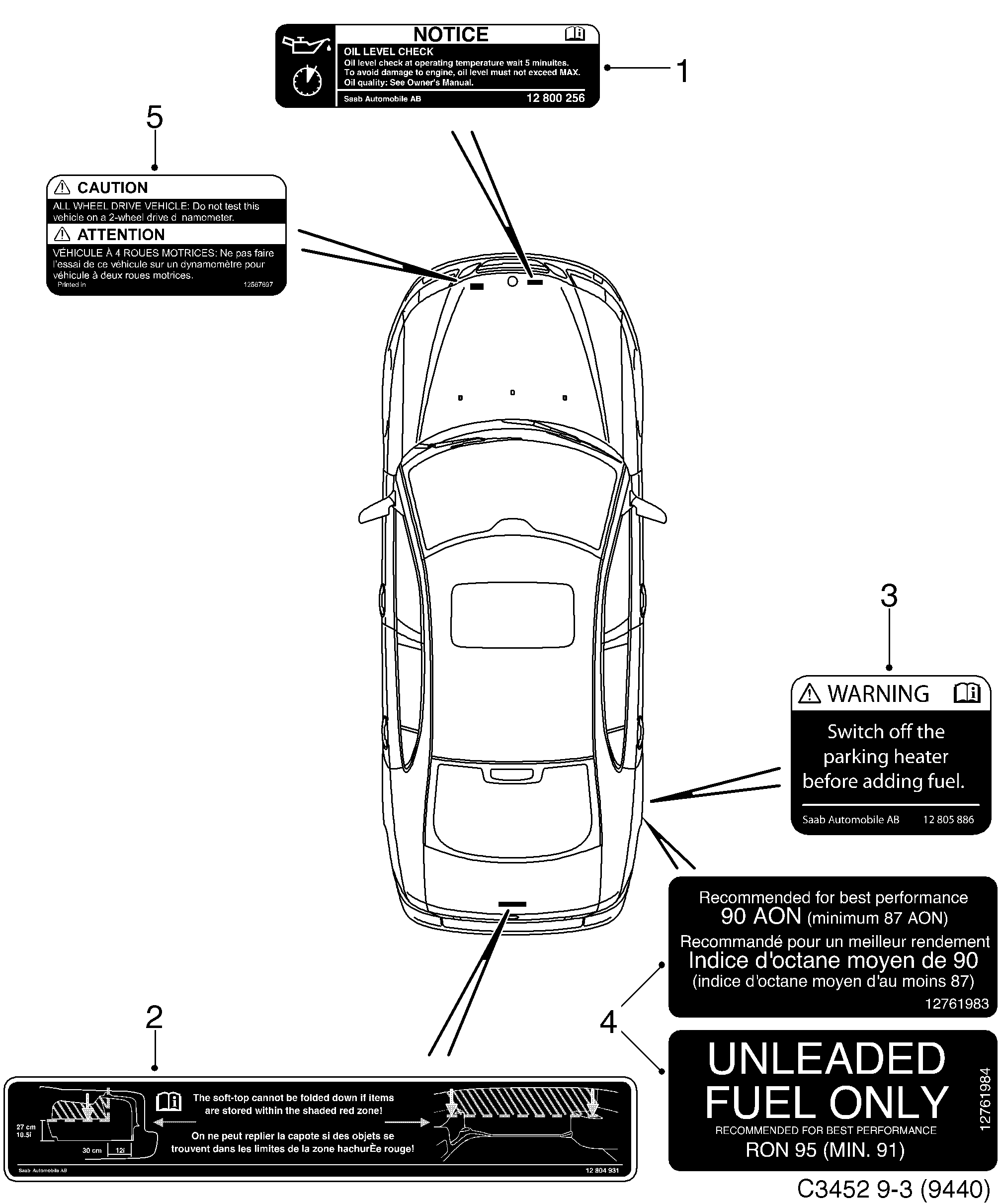 Schéma technique Saab 9-3 (9440) 2011 - Section 1300 : Labels