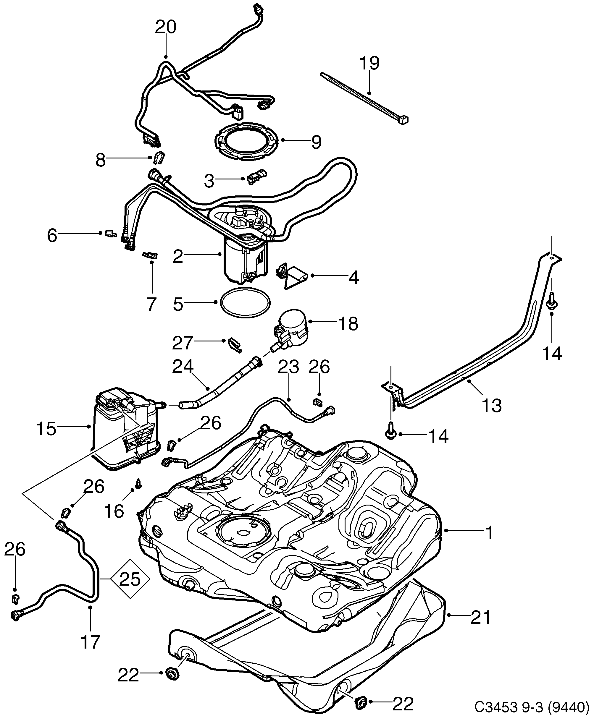 Schéma technique Saab 9-3 (9440) 2012 - Section 3105 : Fuel system