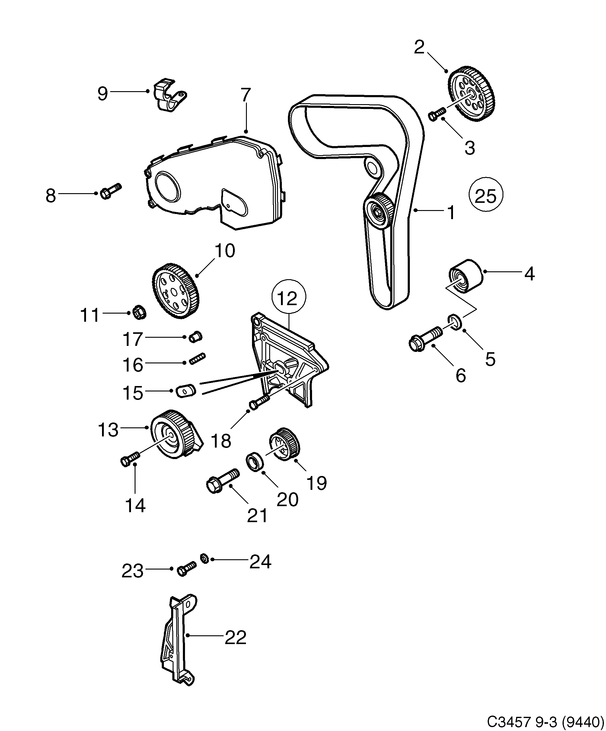 Schéma technique Saab 9-3 (9440) 2005 - Section 775 : Short block