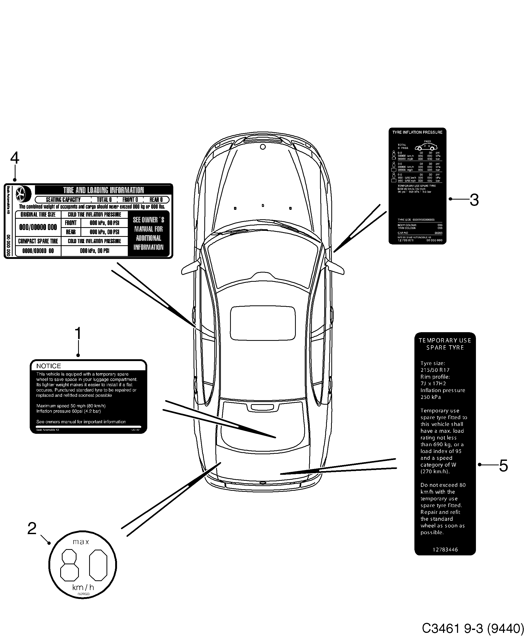 Schéma technique Saab 9-3 (9440) 2012 - Section 1400 : Labels