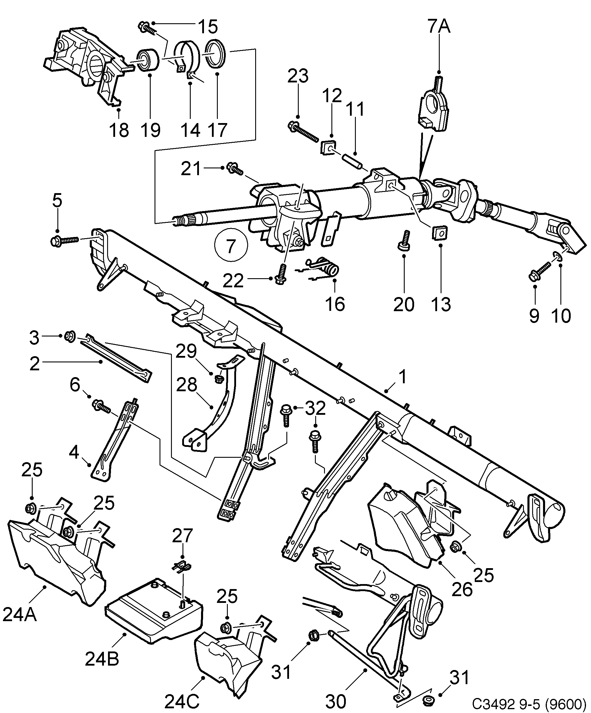 Schéma technique Saab 9-5 (9600) 2004 - Section 160 : Direction
