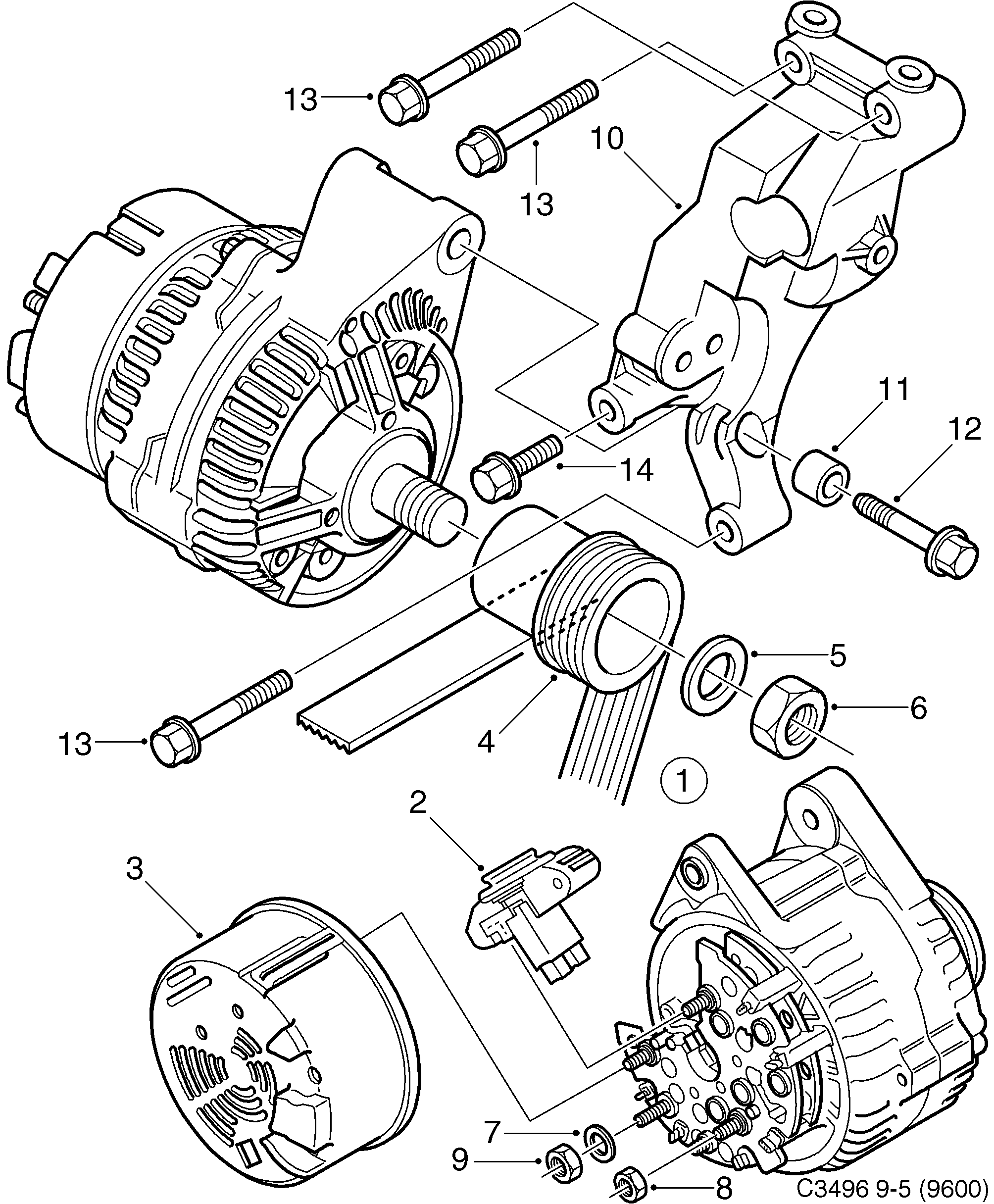 Schéma technique Saab 9-5 (9600) 1998 - Section 130 : Generator