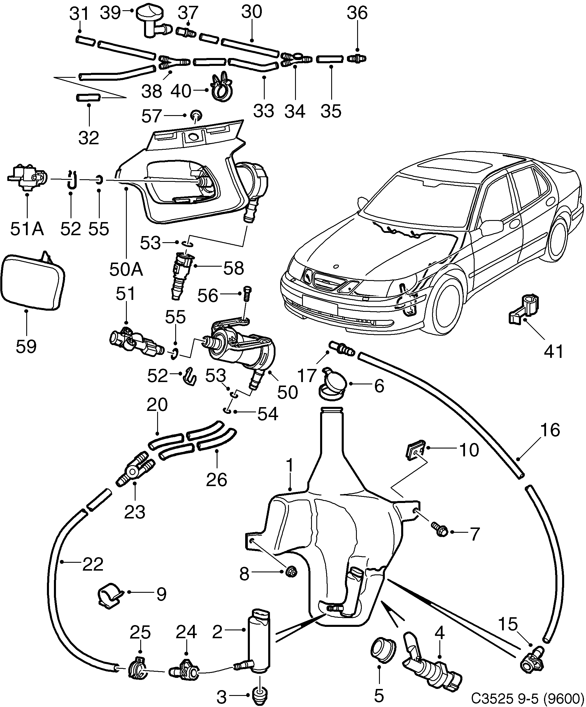 Schéma technique Saab 9-5 (9600) 2002 - Section 495 : Electric equipment, other