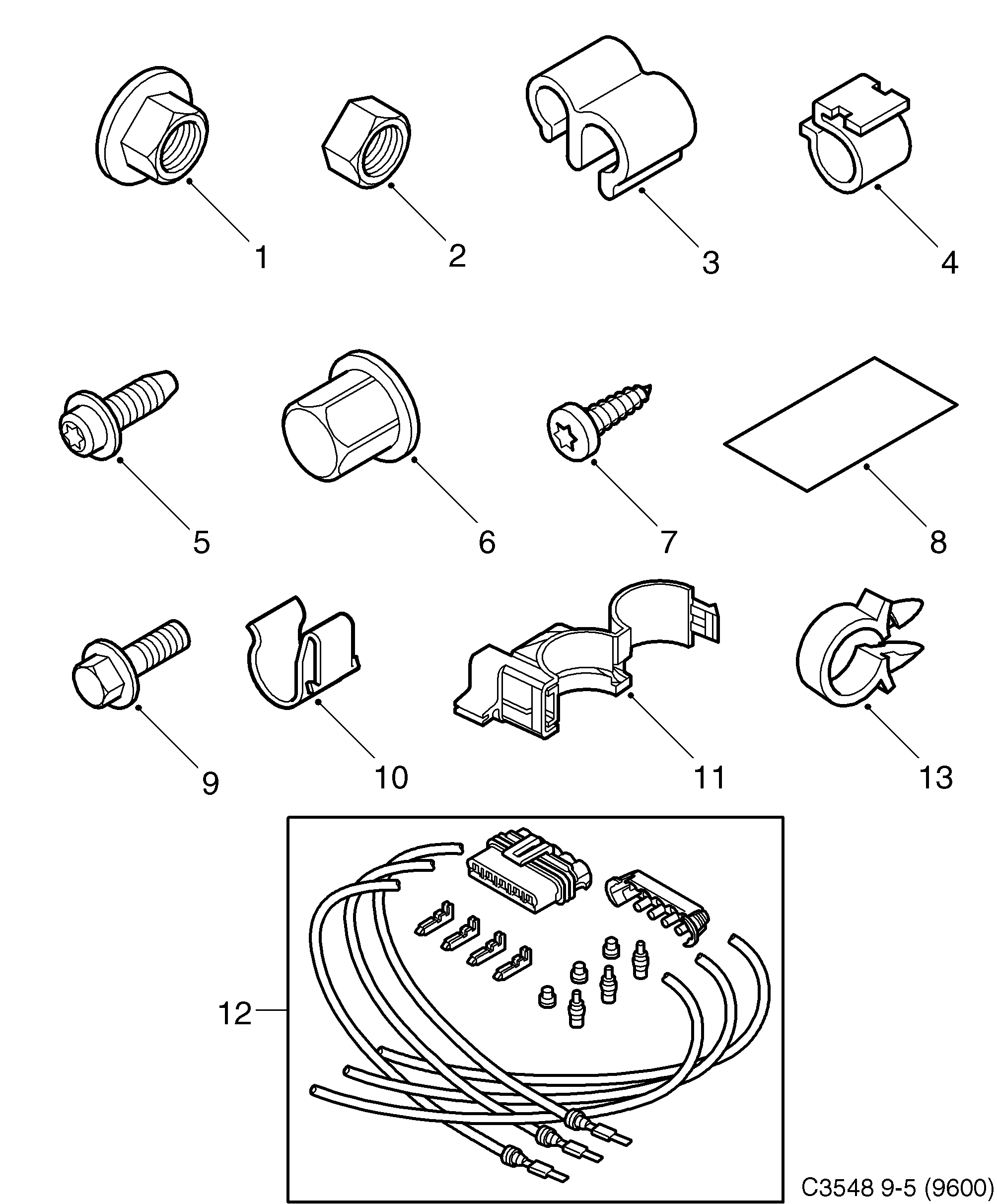 Schéma technique Saab 9-5 (9600) 2002 - Section 934 : Conduites et fusibles