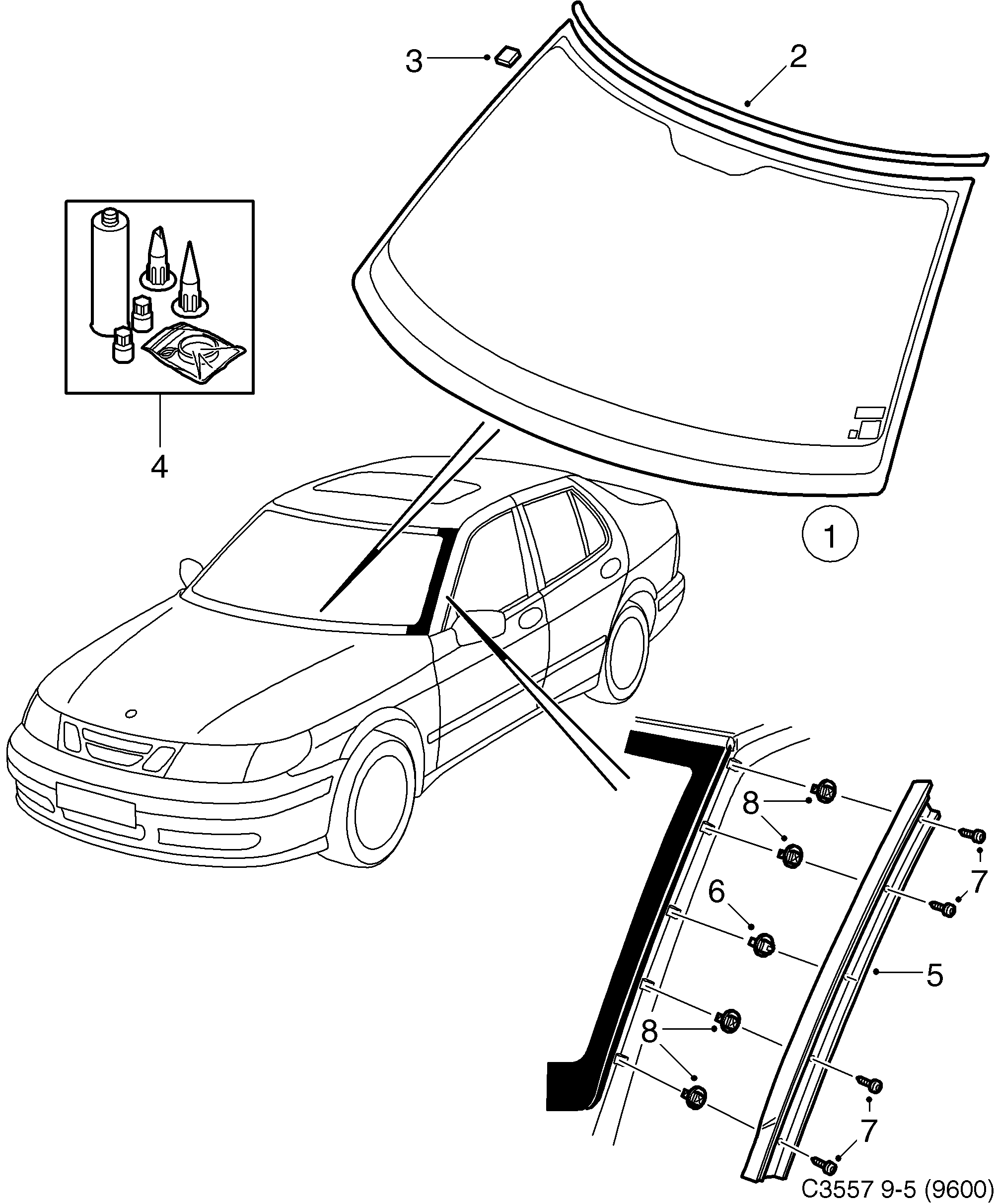Schéma technique Saab 9-5 (9600) 2002 - Section 820 : External details