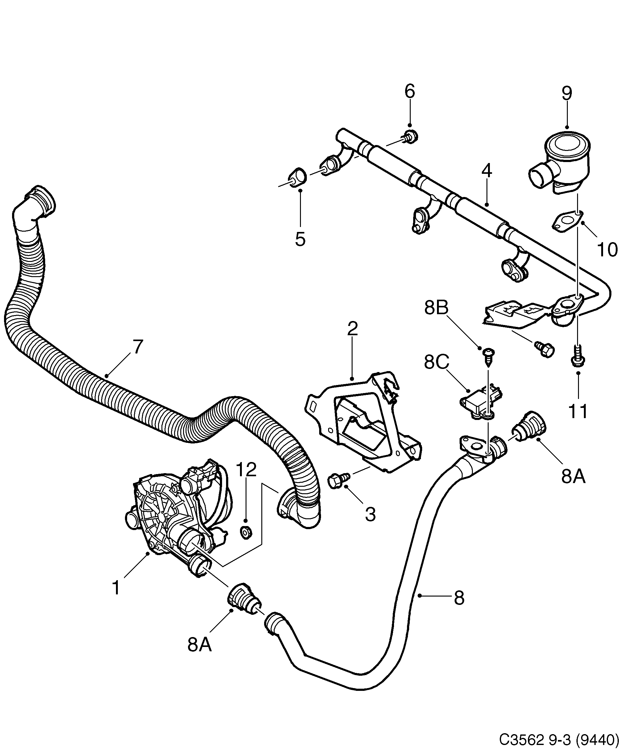 Schéma technique Saab 9-3 (9440) 2012 - Section 4310 : Système d'admission et d'échappement