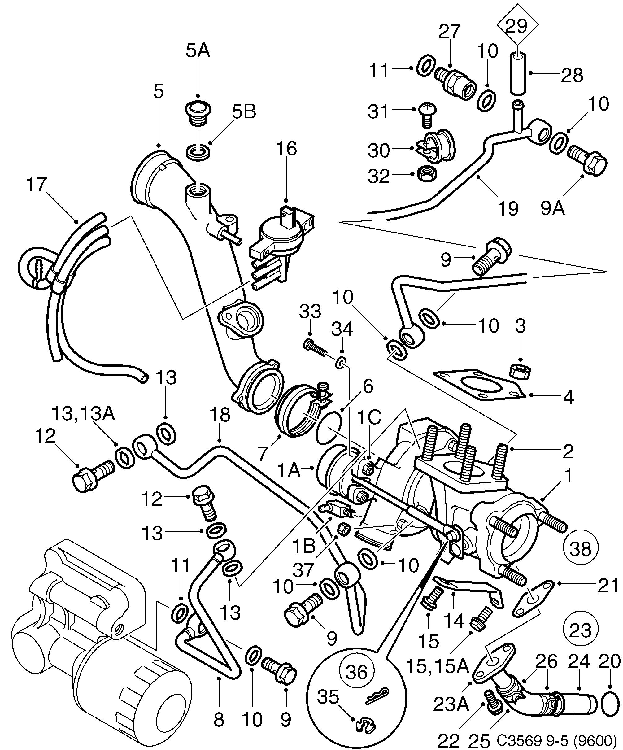 Schéma technique Saab 9-5 (9600) 2010 - Section 1210 : Система наддува