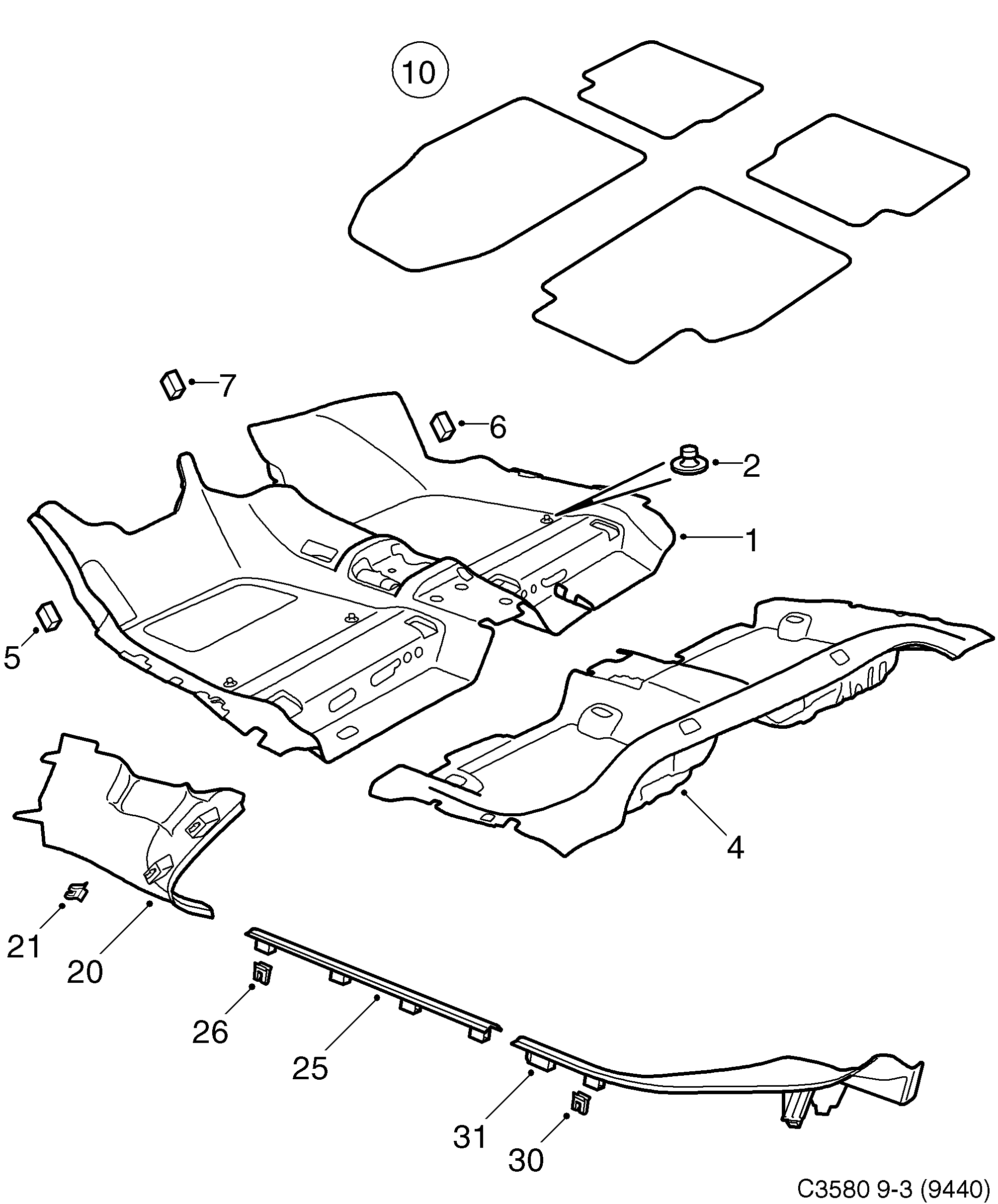 Schéma technique Saab 9-3 (9440) 2003 - Section 2700 : Garnitures