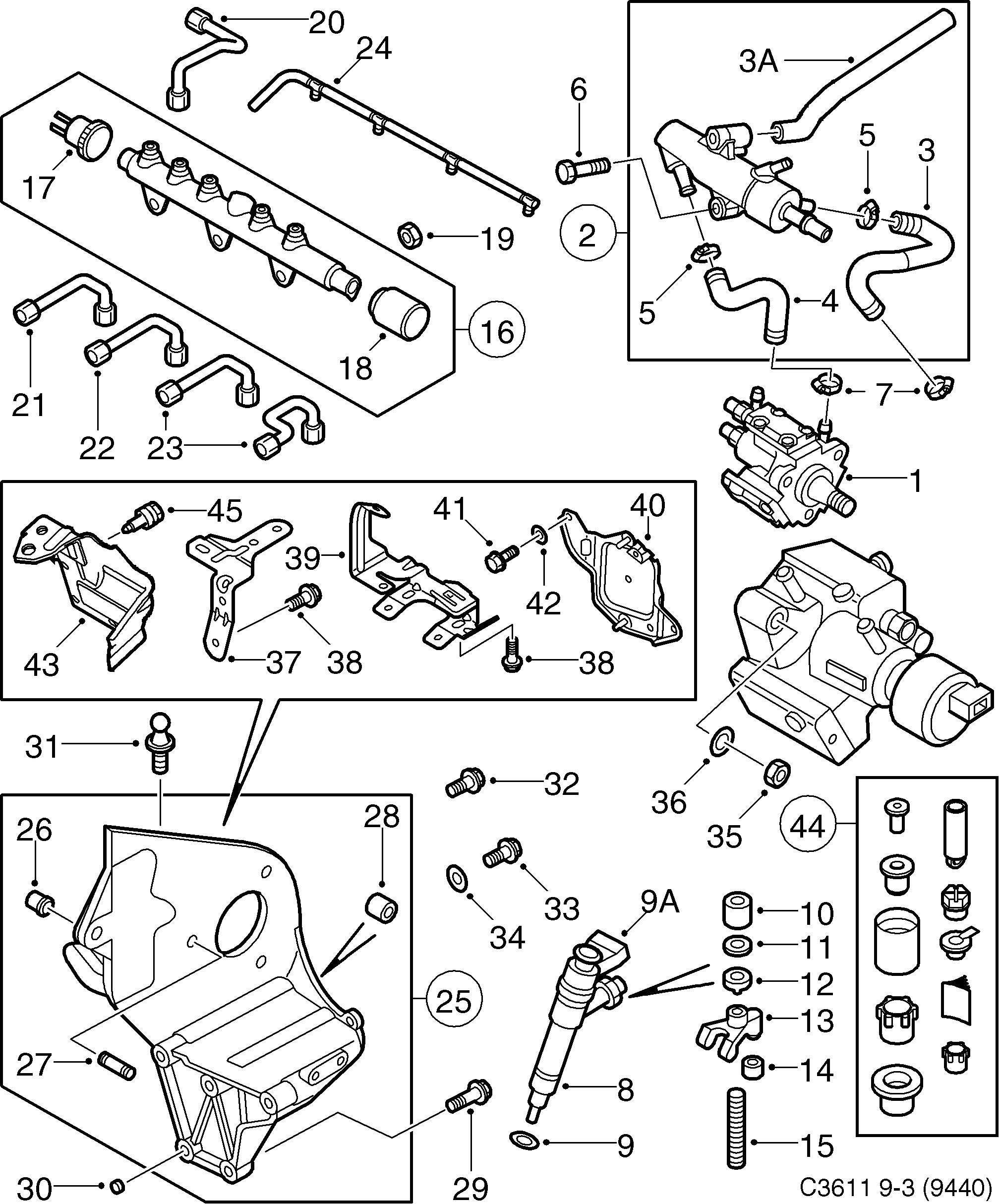 Schéma technique Saab 9-3 (9440) 2009 - Section 3550 : Fuel system