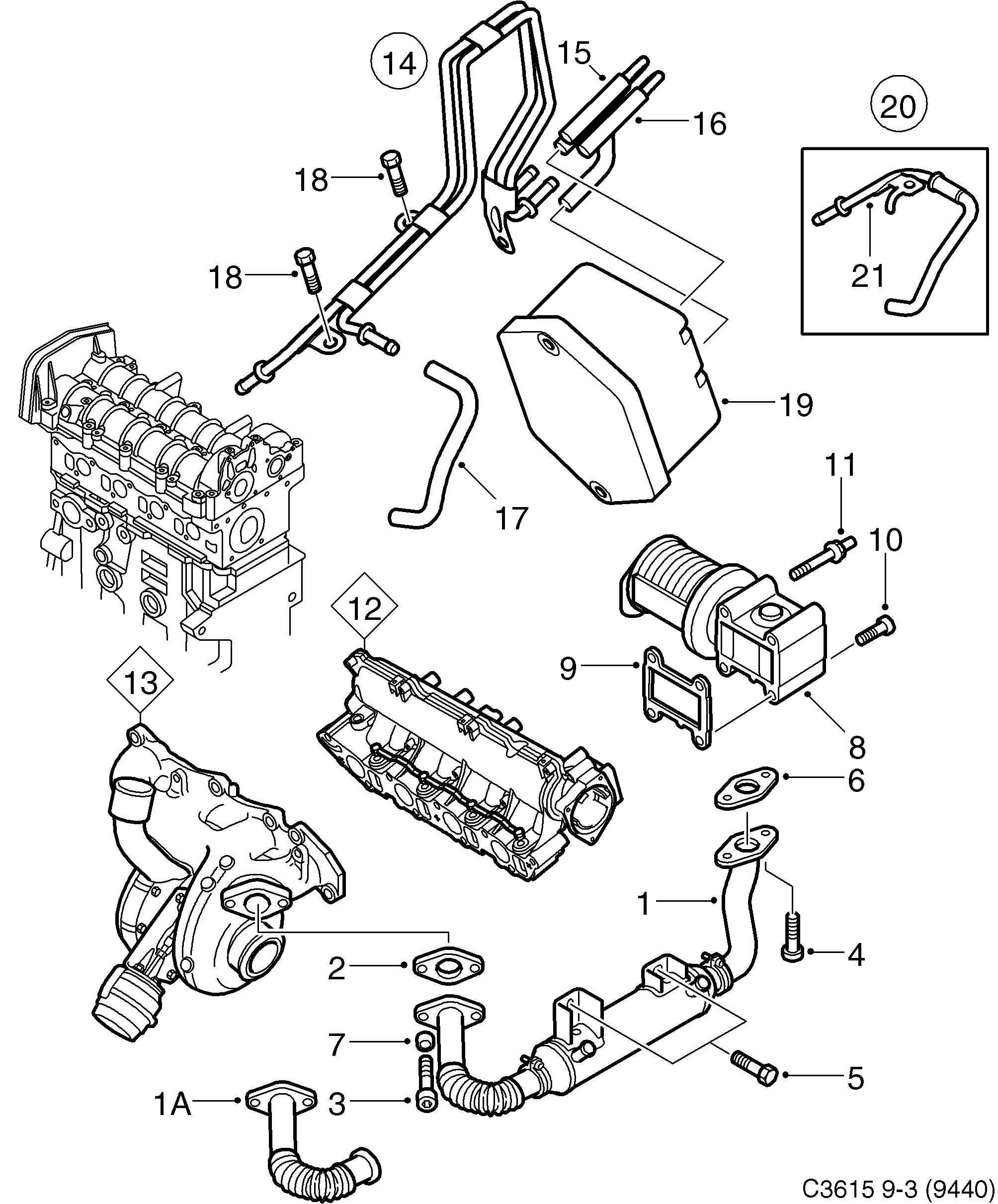 Schéma technique Saab 9-3 (9440) 2008 - Section 4575 : Впускная система и выхлопная система
