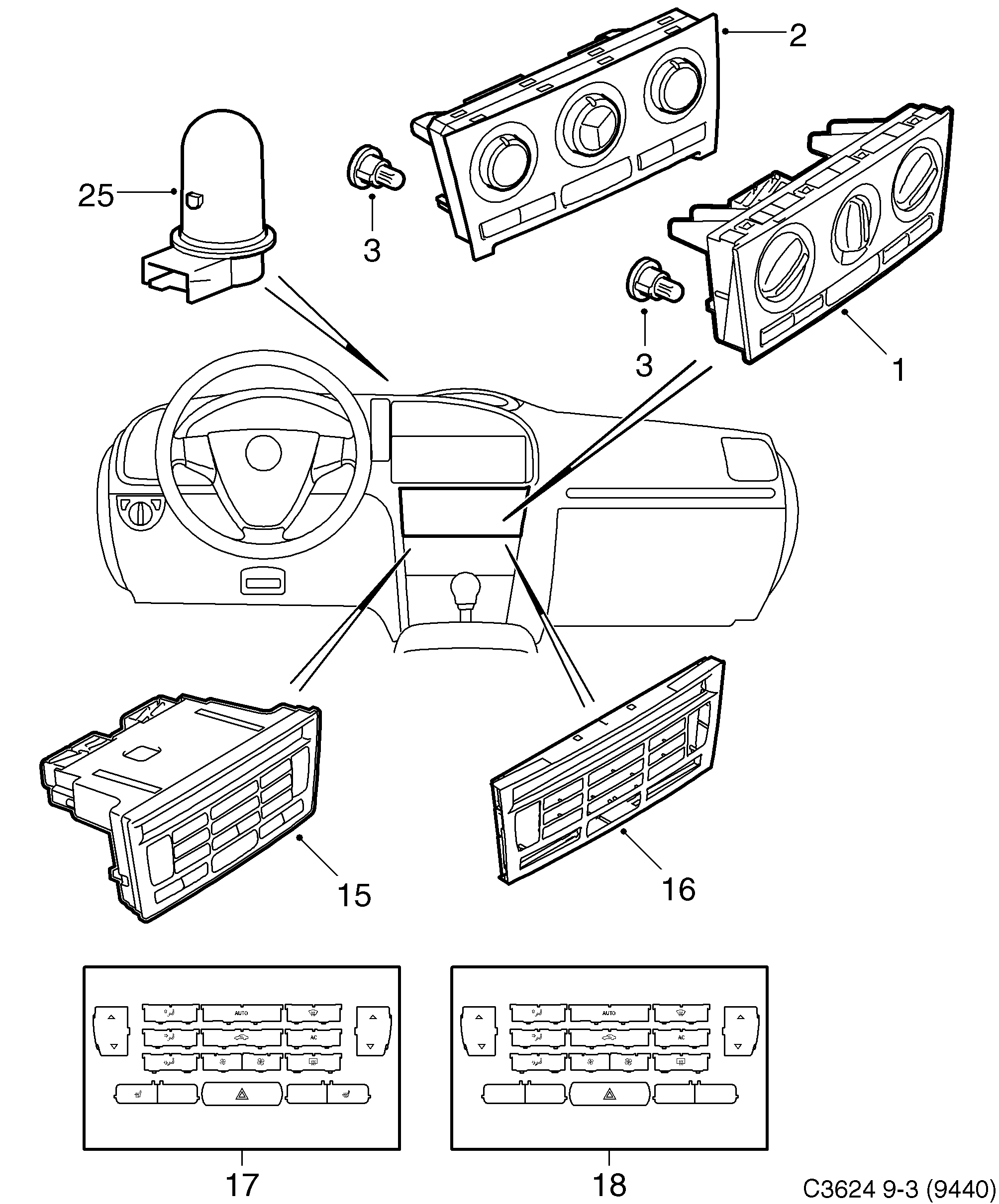 Schéma technique Saab 9-3 (9440) 2012 - Section 100 : Chauffage et ventilation