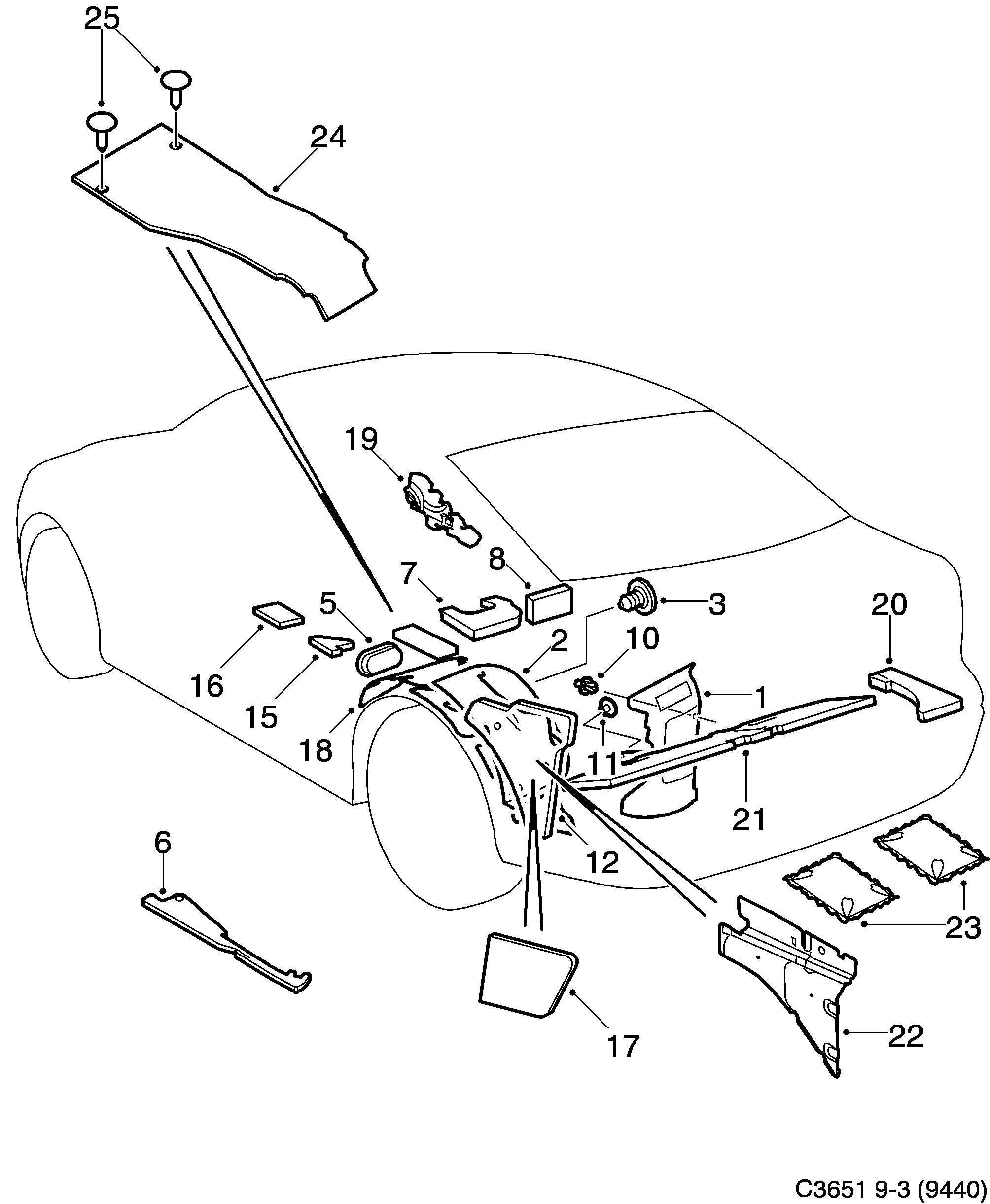 Schéma technique Saab 9-3 (9440) 2008 - Section 2100 : Upholstery
