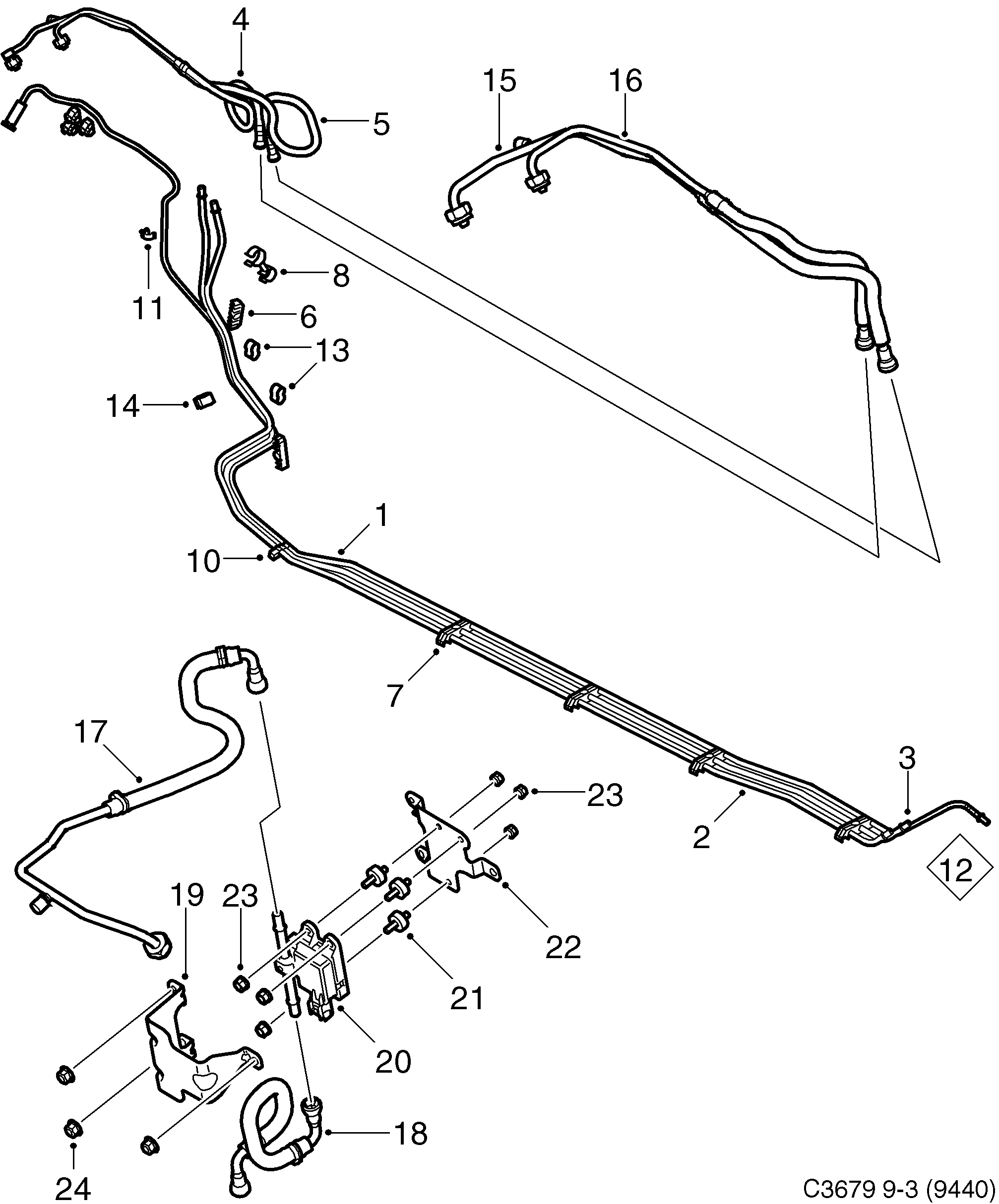 Schéma technique Saab 9-3 (9440) 2003 - Section 3300 : Fuel system