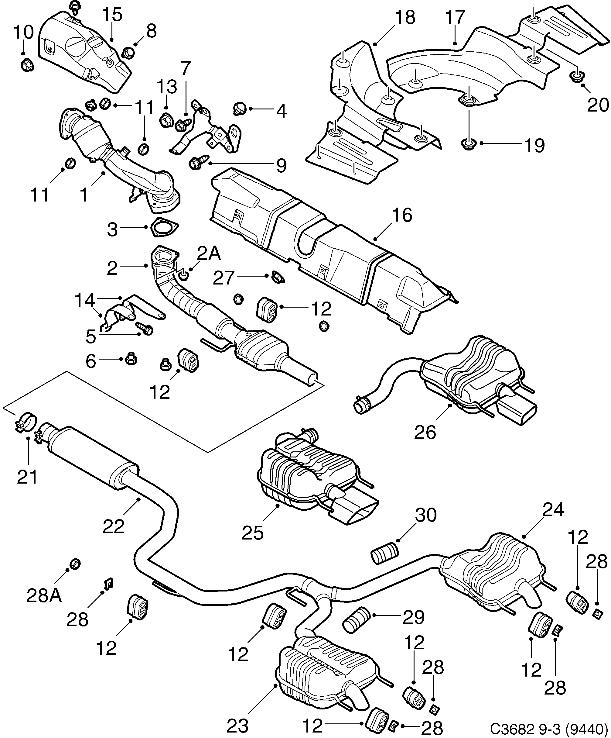 Schéma technique Saab 9-3 (9440) 2011 - Section 4710 : Système d'admission et d'échappement