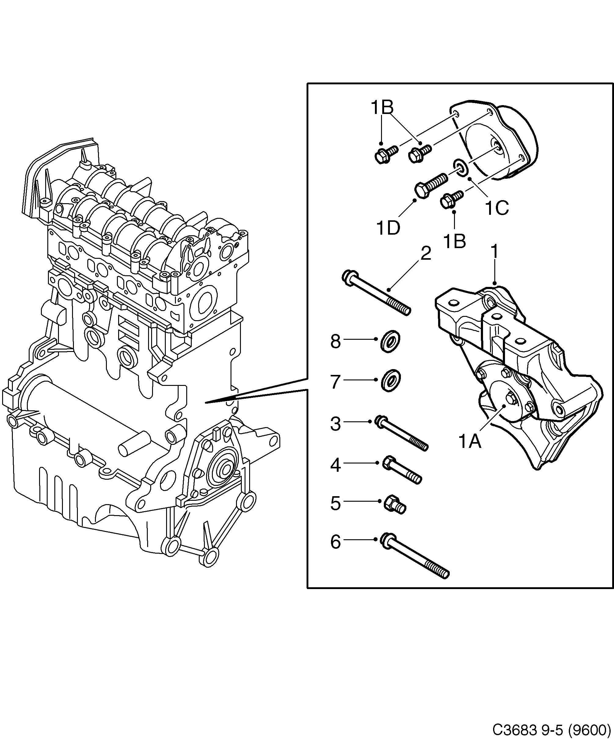 Schéma technique Saab 9-5 (9600) 2007 - Section 125 : Short block