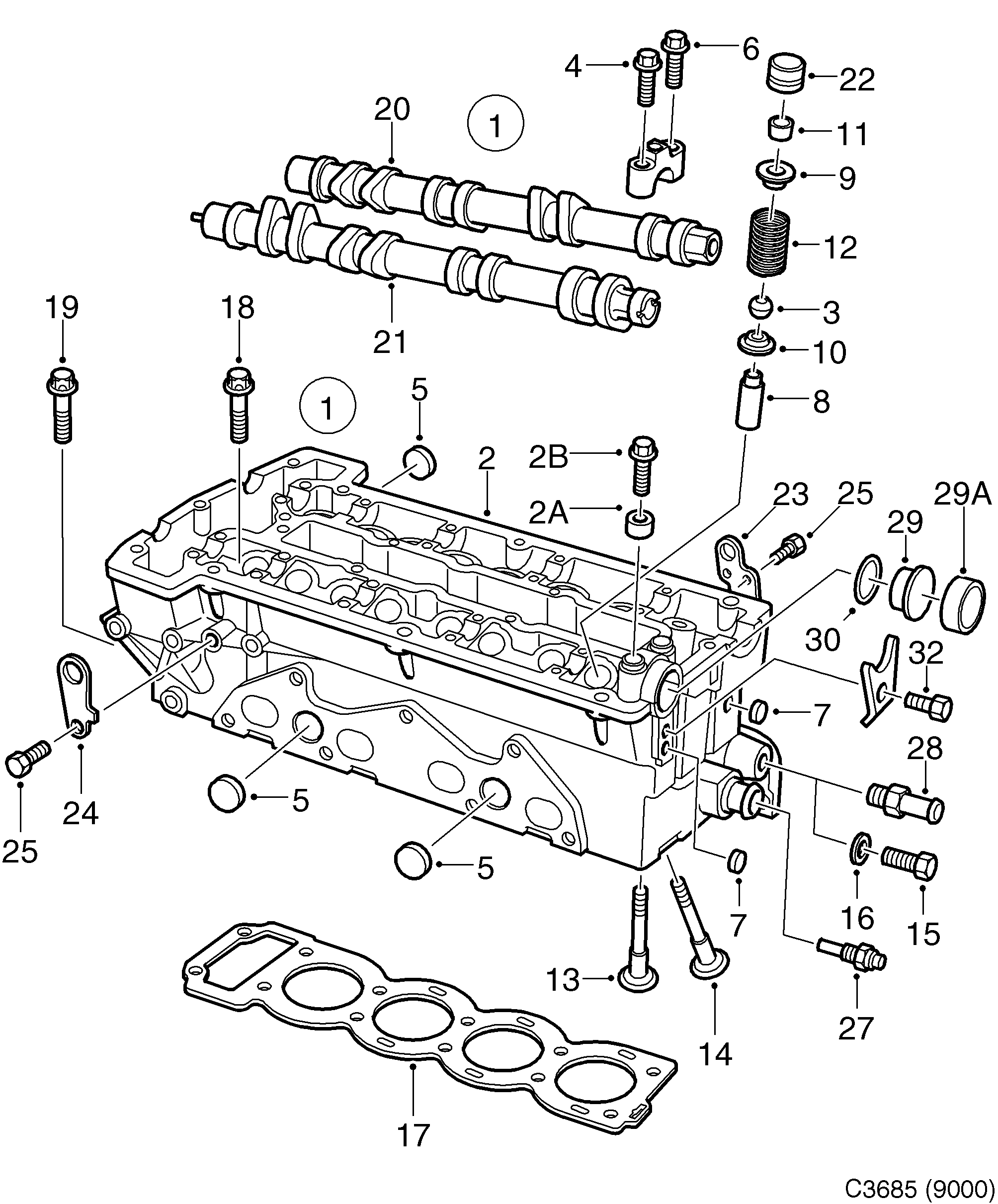Schéma technique Saab 9000 1997 - Section 150 : Short block