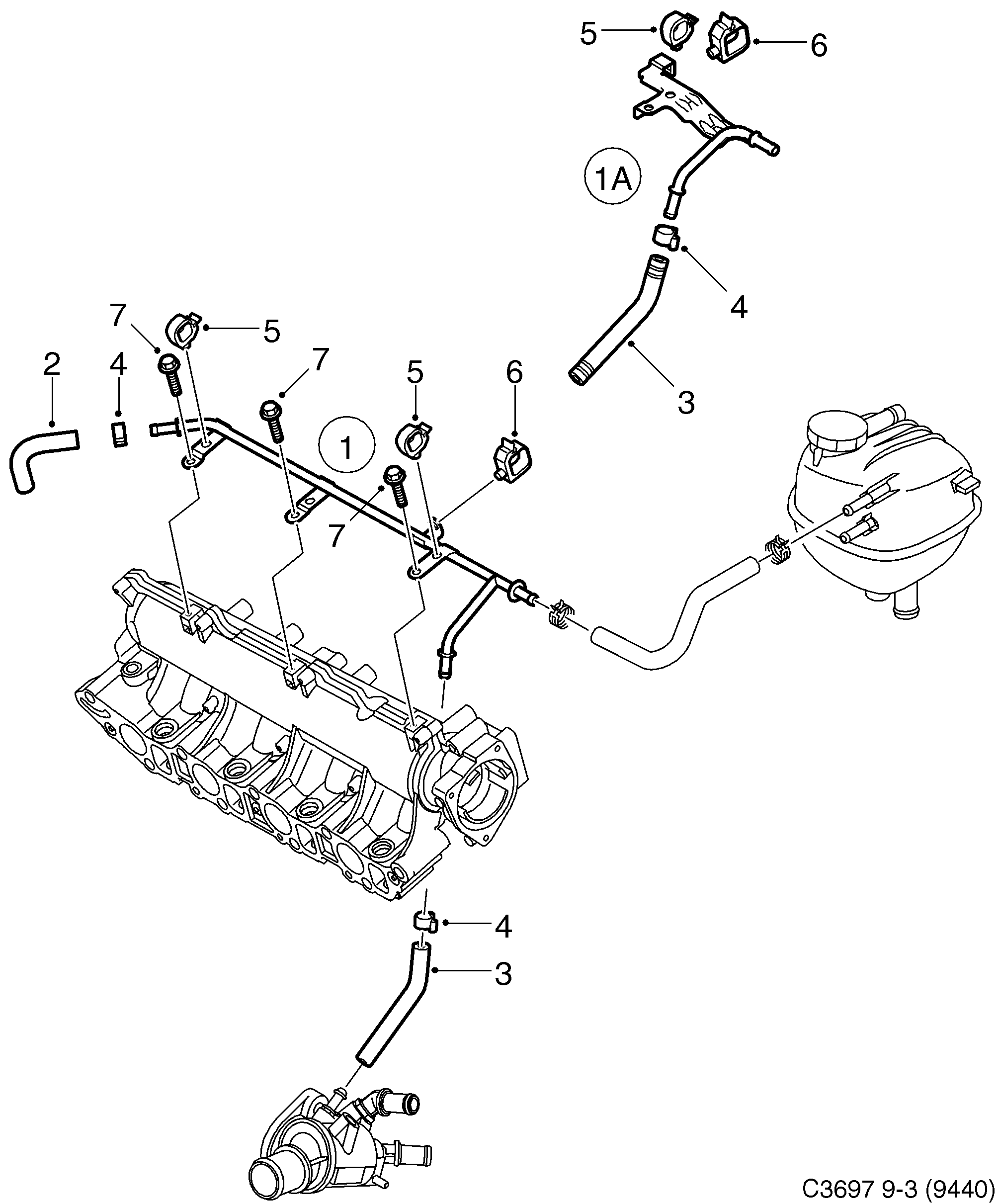 Schéma technique Saab 9-3 (9440) 2007 - Section 5210 : Cooling system