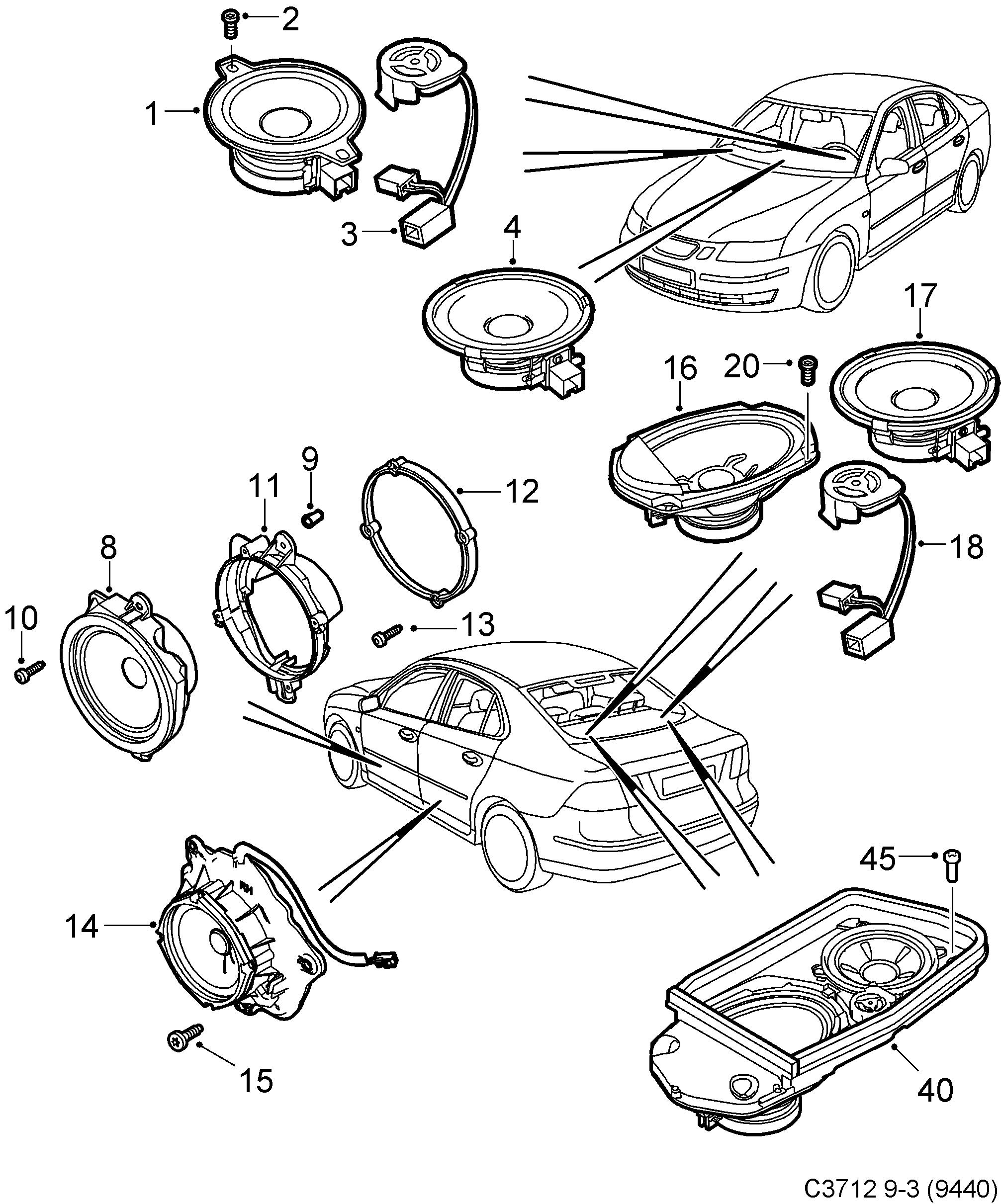 Schéma technique Saab 9-3 (9440) 2004 - Section 2500 : Autre équipement électrique