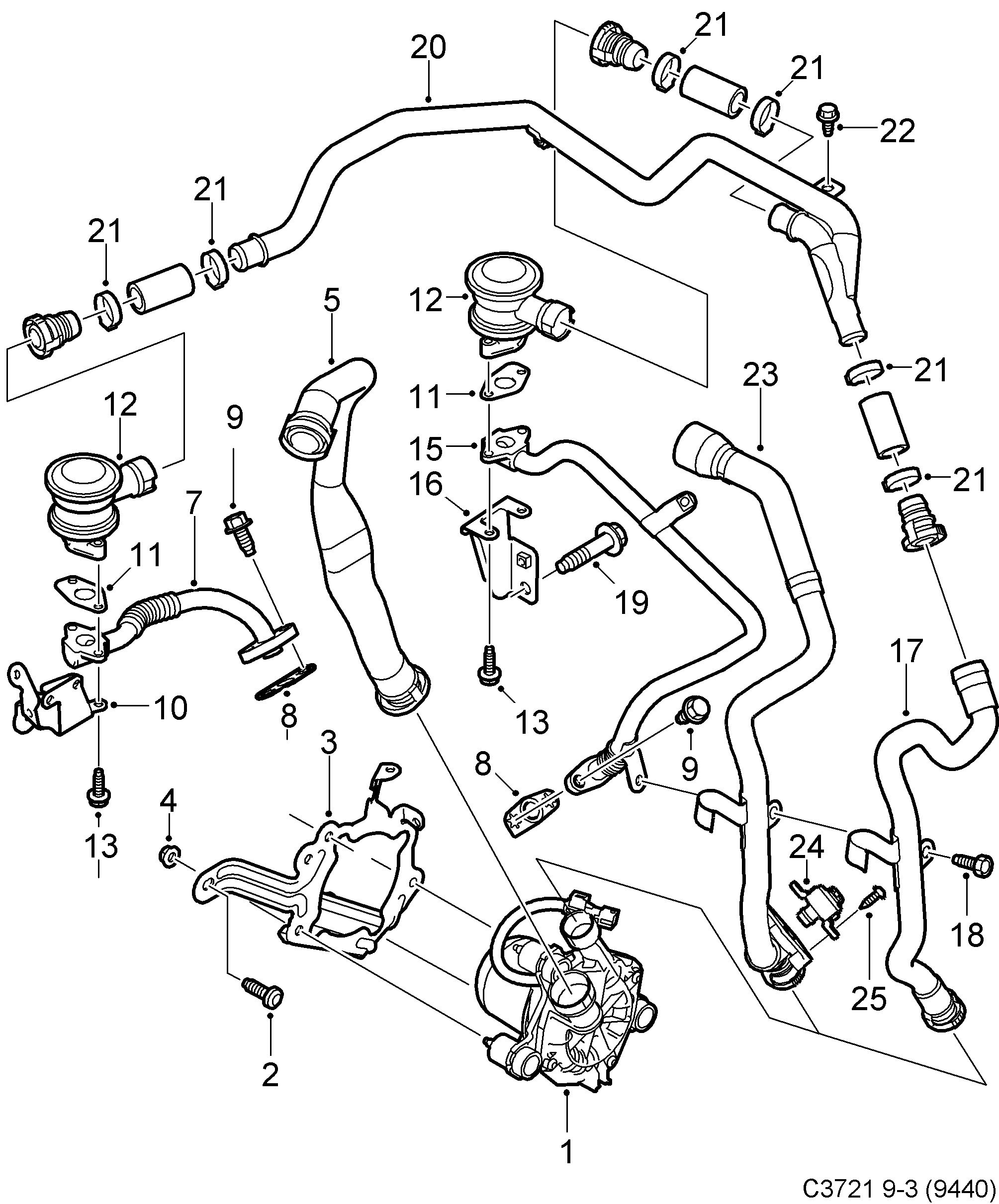 Schéma technique Saab 9-3 (9440) 2011 - Section 4320 : Système d'admission et d'échappement