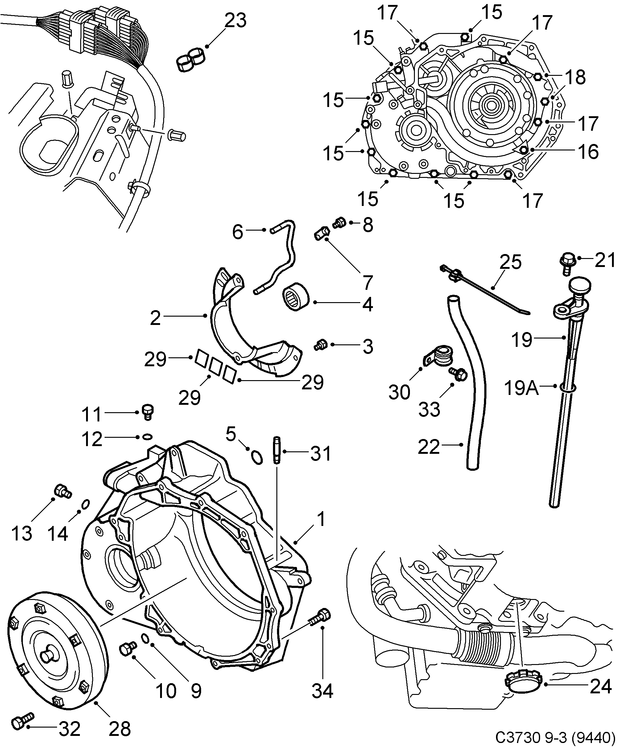 Schéma technique Saab 9-3 (9440) 2012 - Section 6100 : Gearbox, automatic